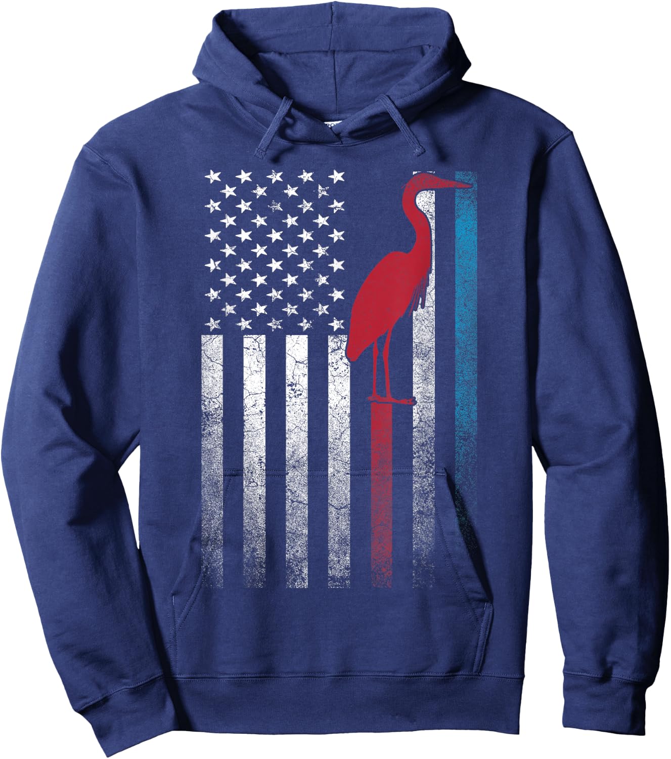Heron Bird 4th of July American Flag America Patriotic Hoodie - Hoodie | Navy