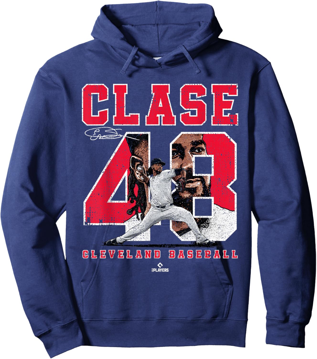 Number and Portrait Emmanuel Clase Cleveland MLBPA Hoodie - Hoodie | Navy