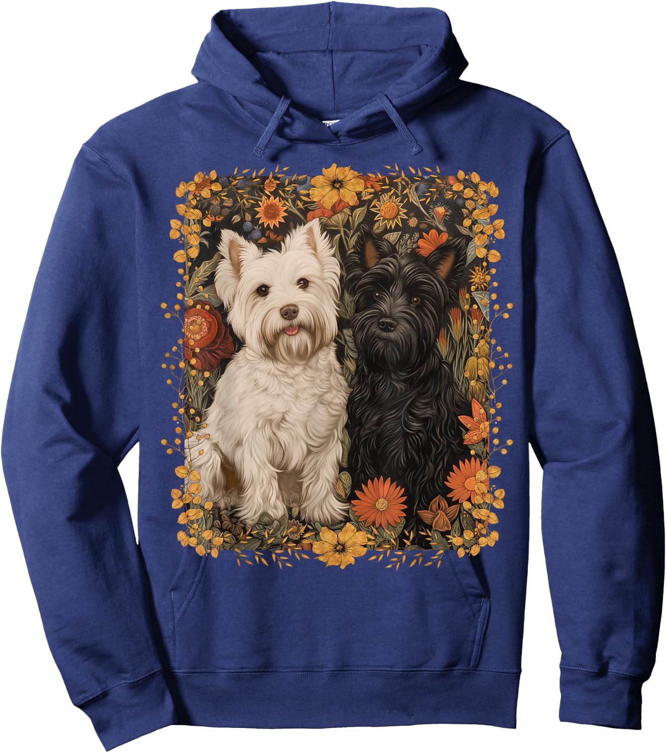 Westie and Scottie in William Morris Style Garden Hoodie - Hoodie | Navy
