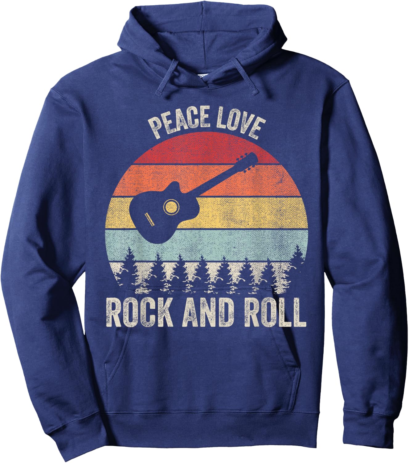 Retro Peace Love Rock And Roll Shirt Music Guitar Vintage Hoodie - Hoodie | Navy