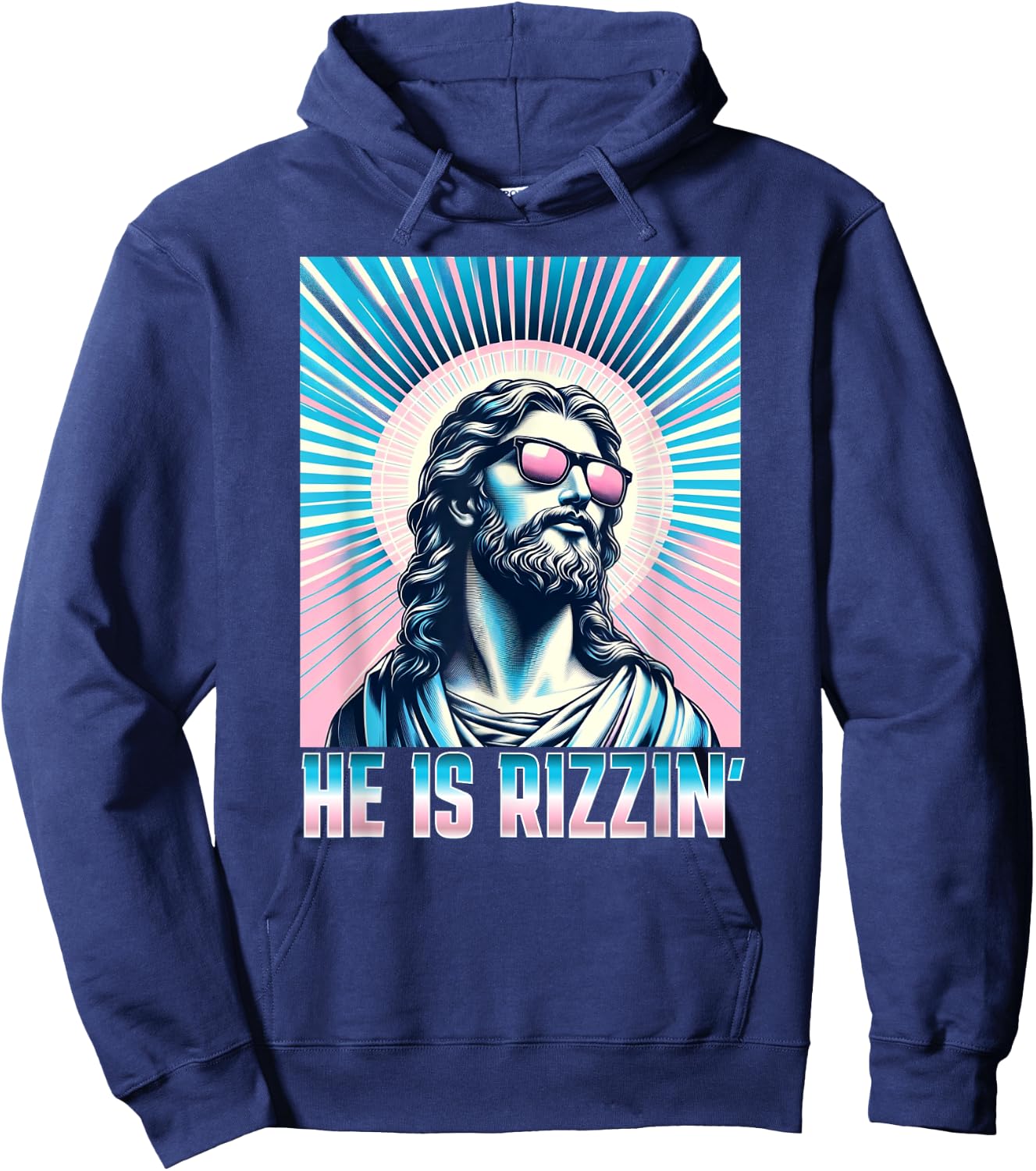 Resurrection Funny Easter Rizz Sunglasses He is Rizzin Jesus Hoodie - Hoodie | Navy