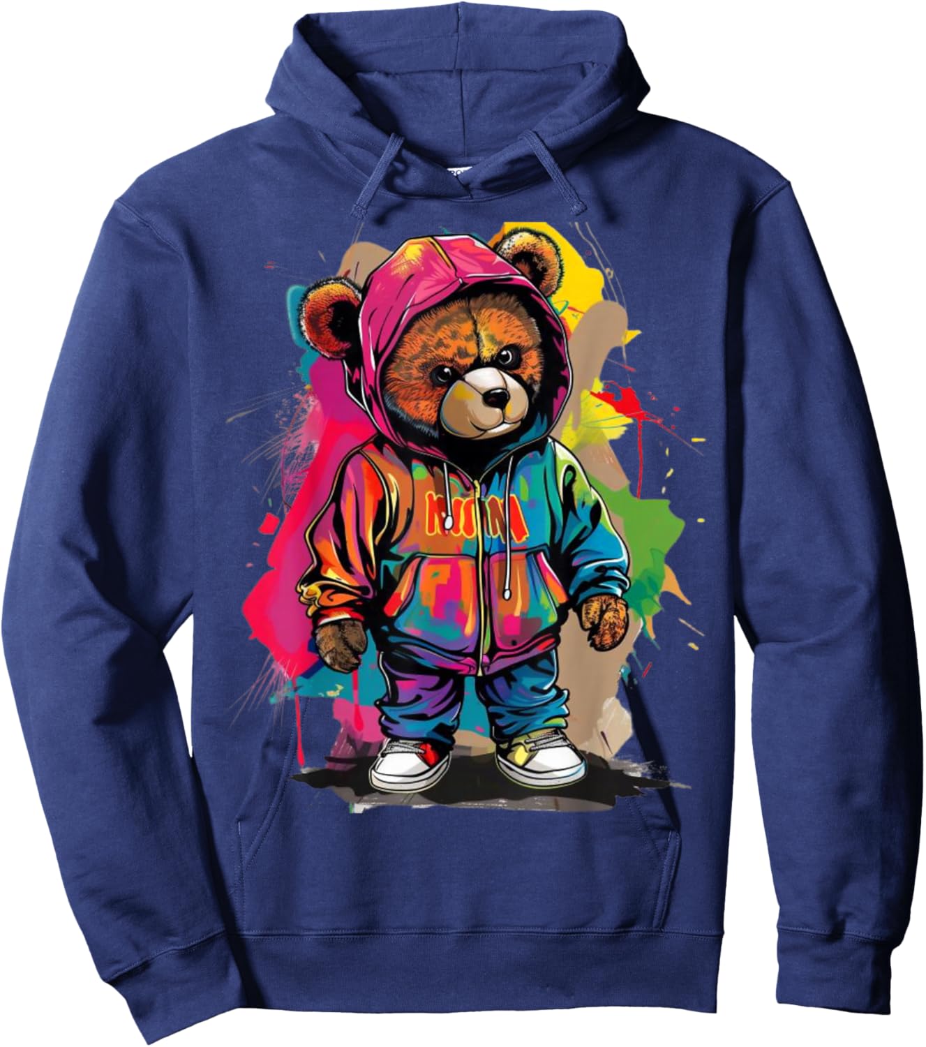 Hip-Hop Teddy-Bear Colorful Teddybear with Graphic Hoodie - Hoodie | Navy
