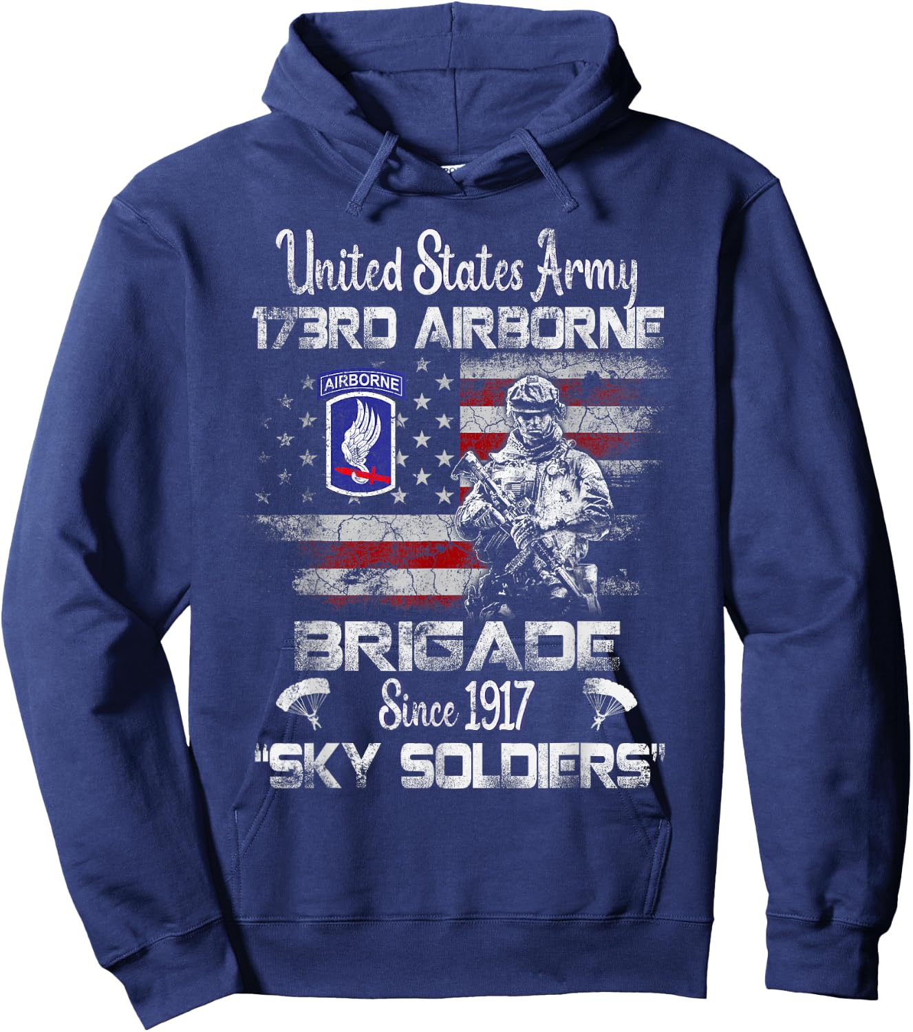 173rd Airborne Brigade Flag Veteran Airborne Paratrooper Hoodie - Hoodie | Navy