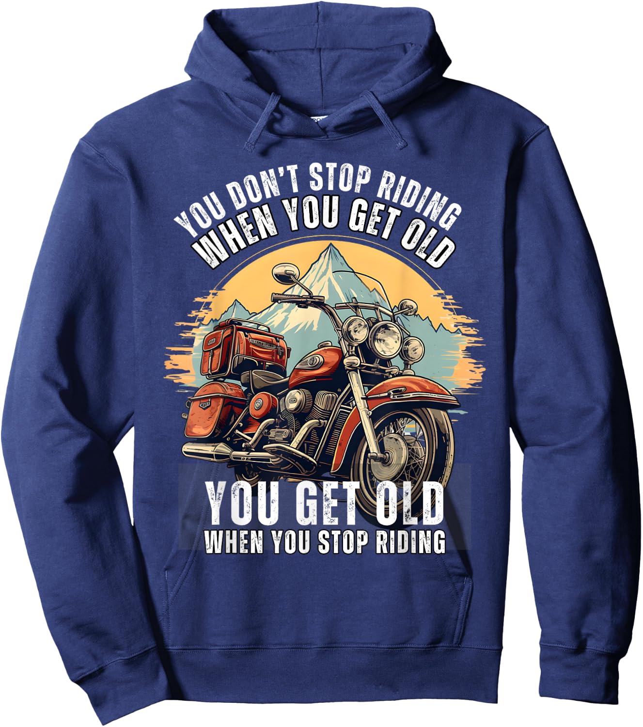 Biker's Nostalgia: Embrace the Vintage Motorcycle Era Hoodie - Hoodie | Navy