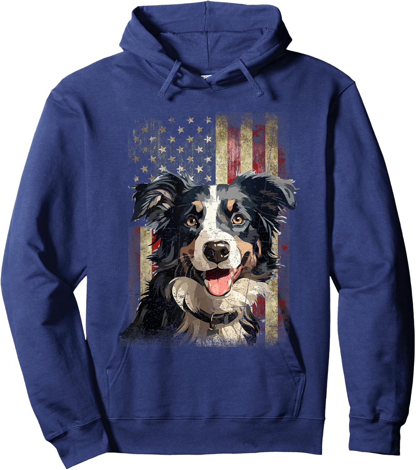 Patriotic Tricolor Border Collie Flag American USA Dog Lover Women Men Hoodie - Hoodie | Navy