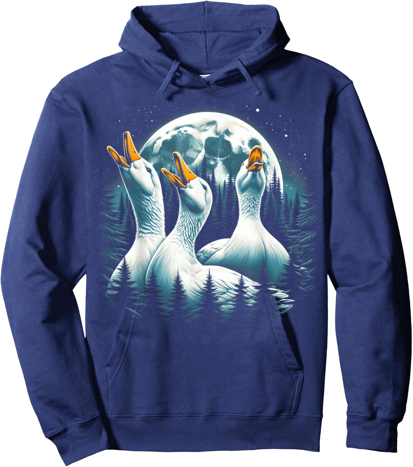 3 Ducks Howling At The Moon Wolf Animal Hoodie - Hoodie | Navy