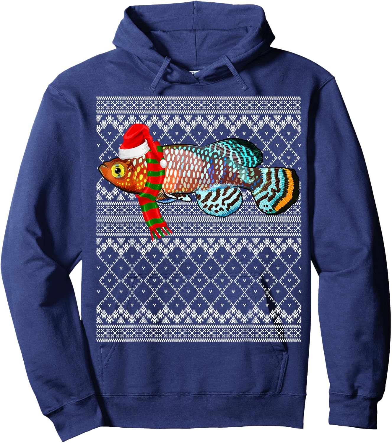 Xmas Fish Santa Hat Killifish Ugly Christmas Hoodie - Hoodie | Navy