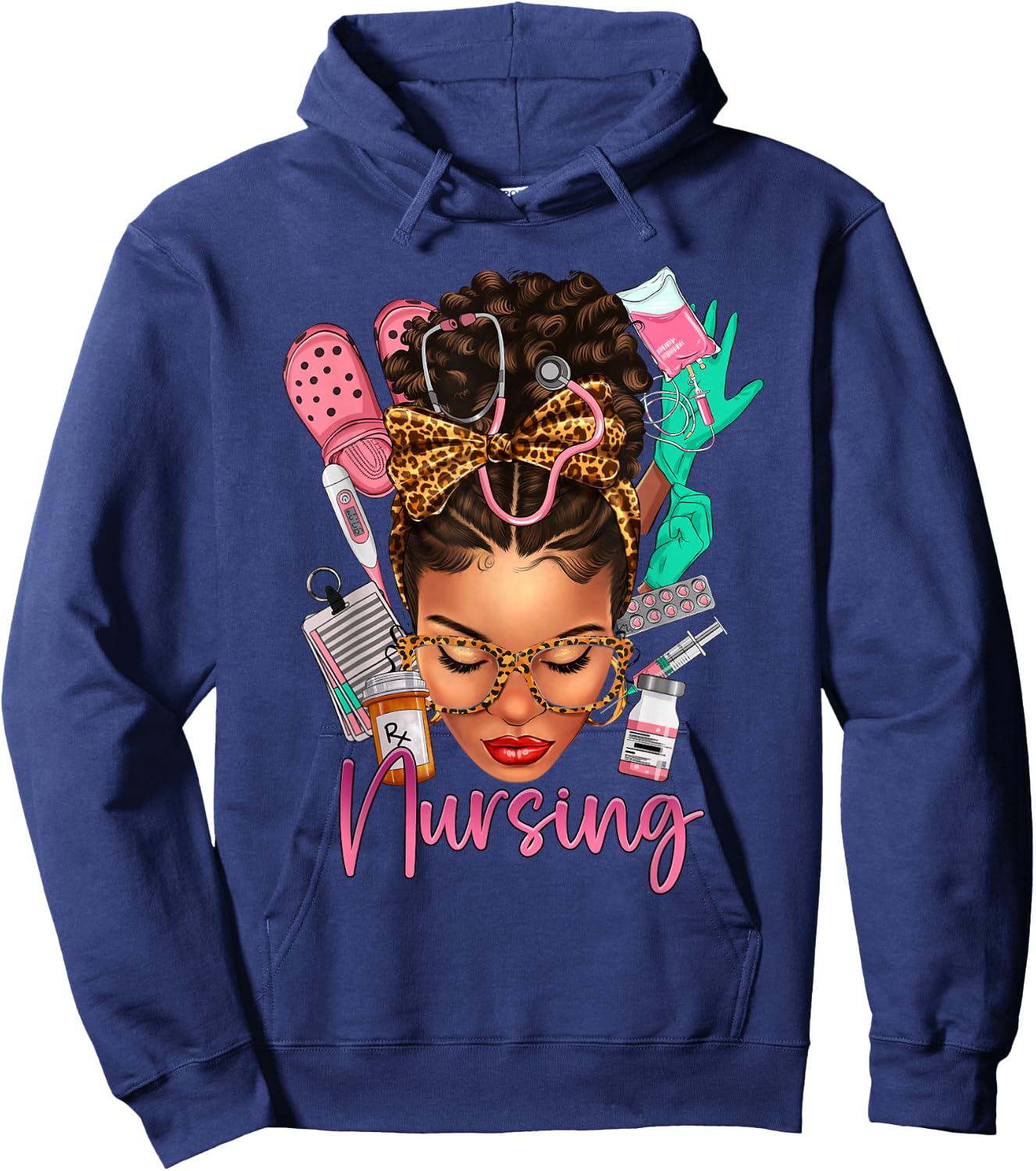 Black Melanin Nurse Black History Month Afro Hair Hoodie - Hoodie | Navy