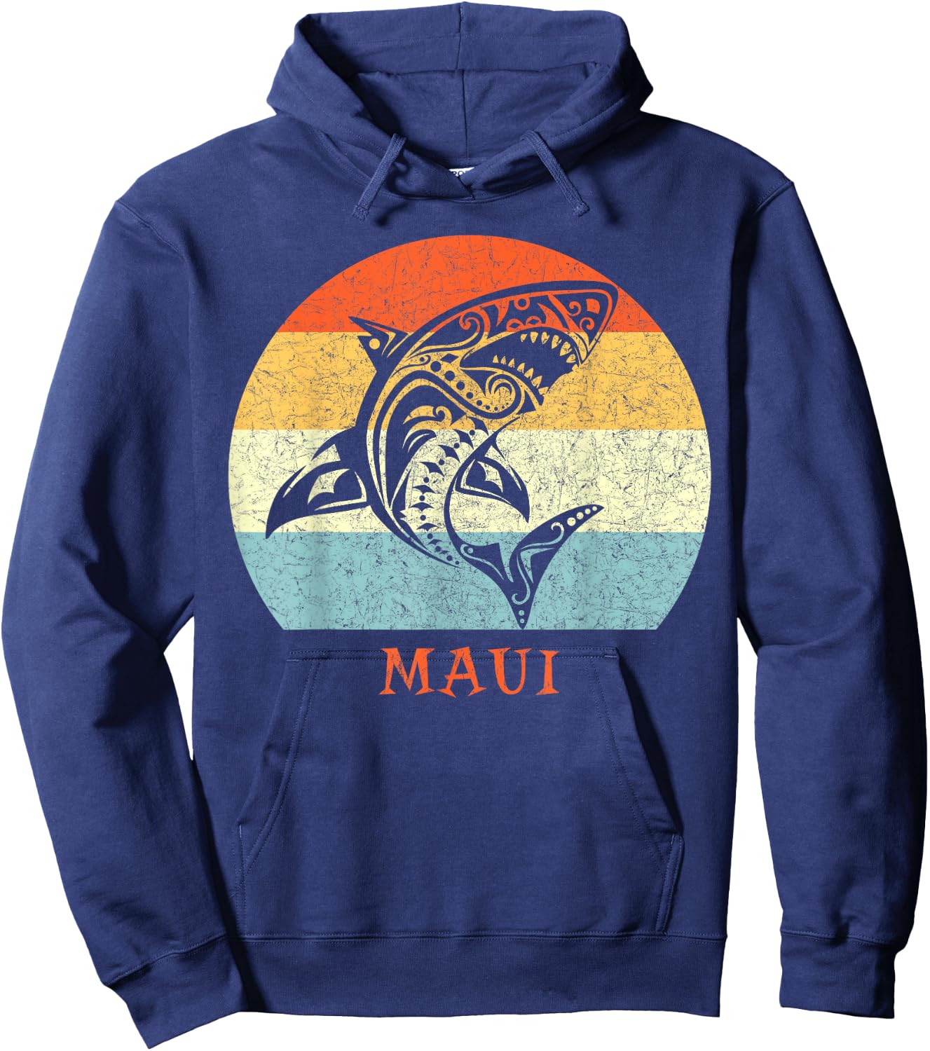 Maui, Hawaii Vintage Shark Retro Throwback Vacation Hoodie - Hoodie | Navy