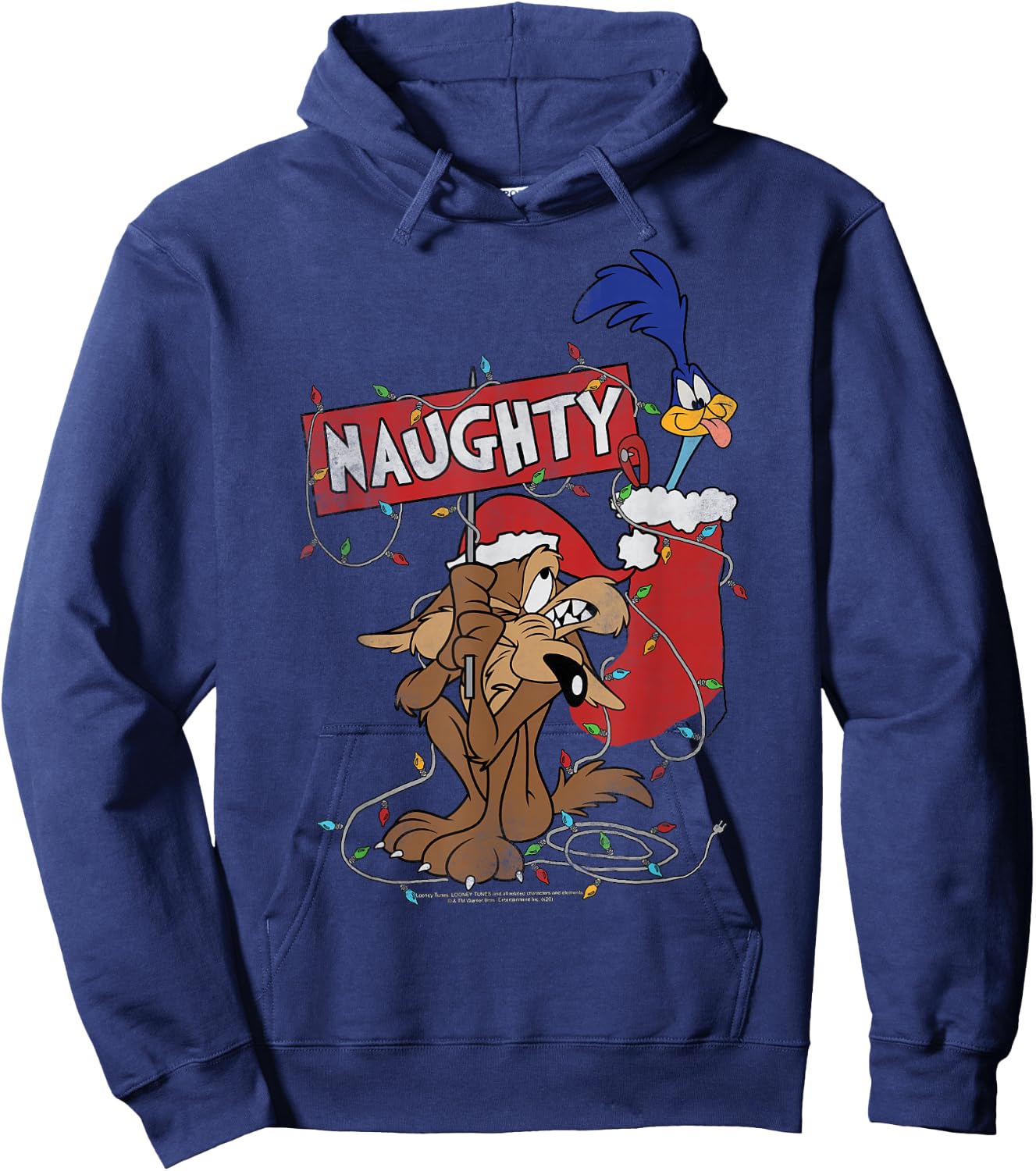 Looney Tunes Christmas Road Runner & Wile E. Coyote Naughty Hoodie - Hoodie | Navy