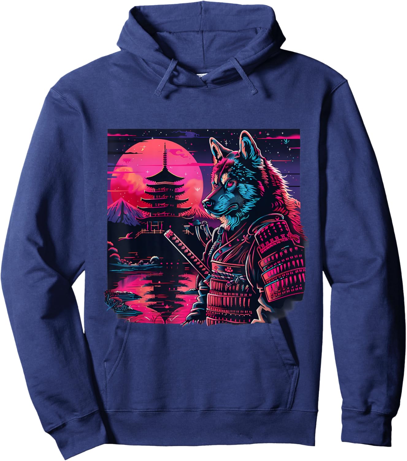 Japanese Warrior Japanese Ninja Pagoda Samurai Akita Dog Hoodie - Hoodie | Navy