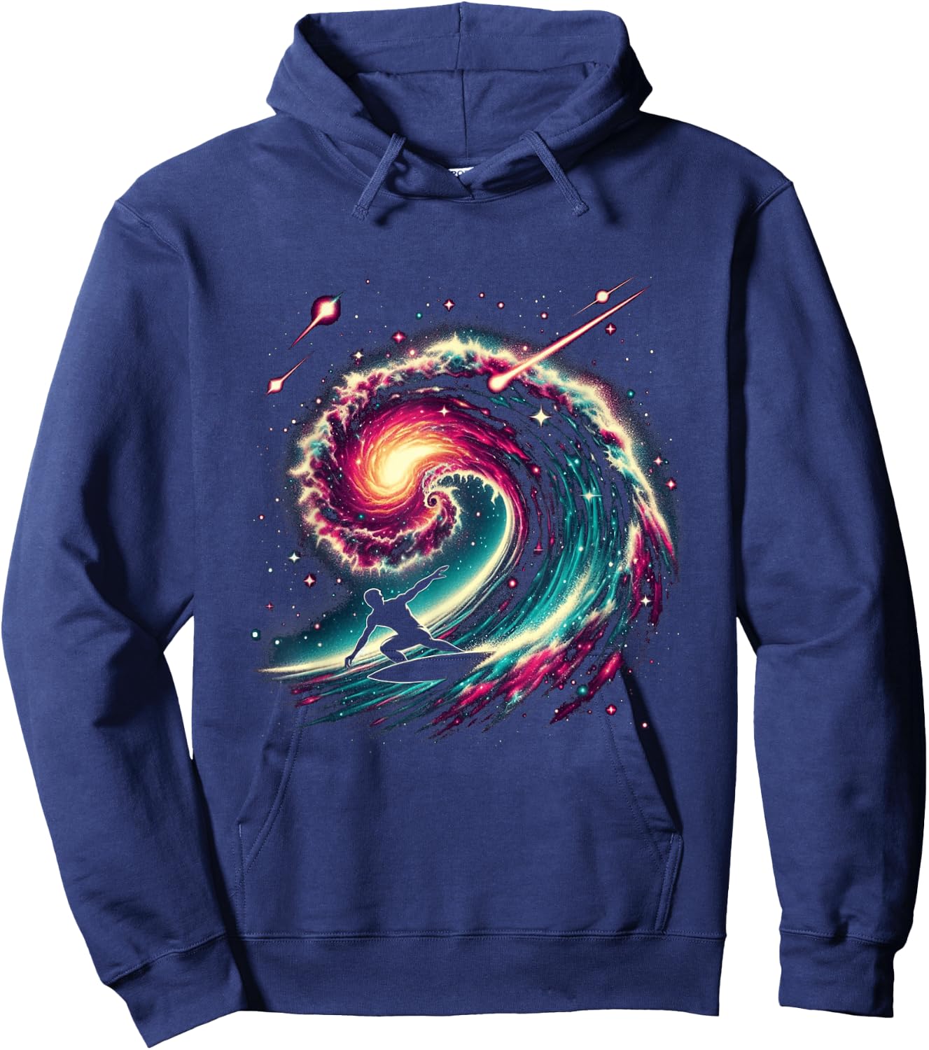 Cosmic Surfer Riding Through Space Swirl Hoodie - Hoodie | Navy