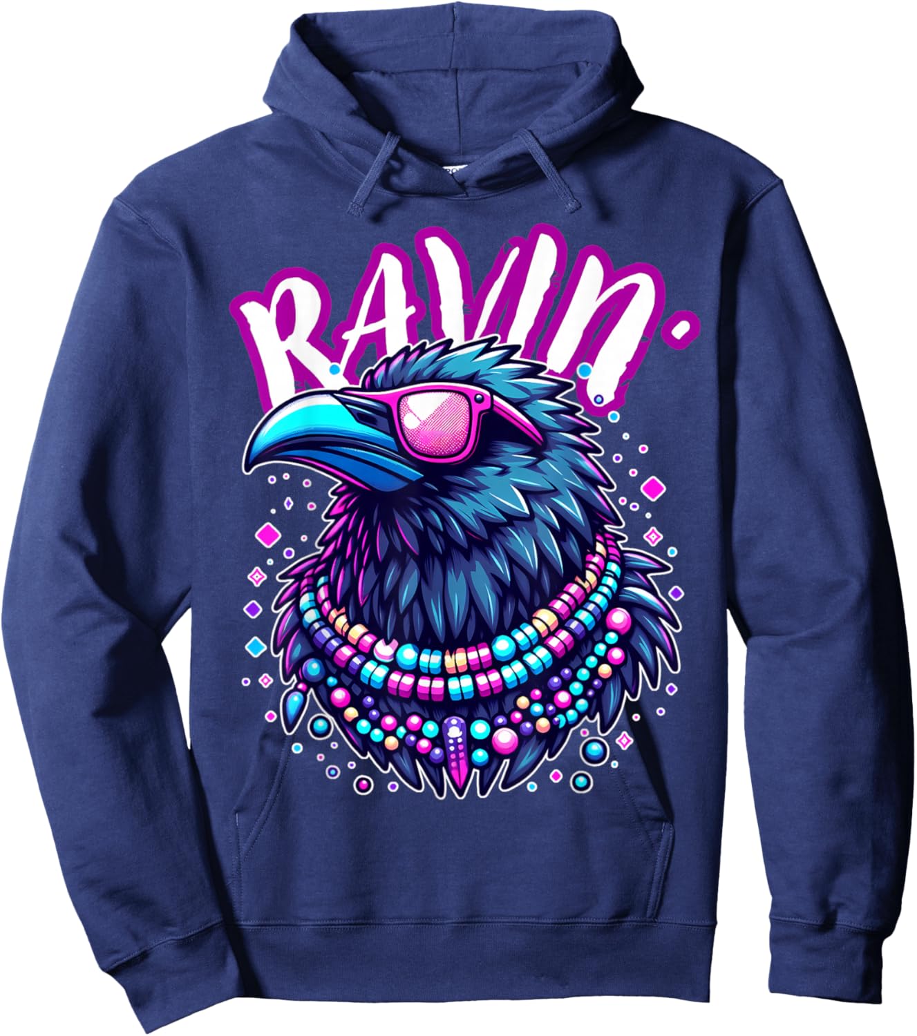 Rave Rainbow Raven House EDM Festival Raver Animal EDC 2026 Hoodie - Hoodie | Navy
