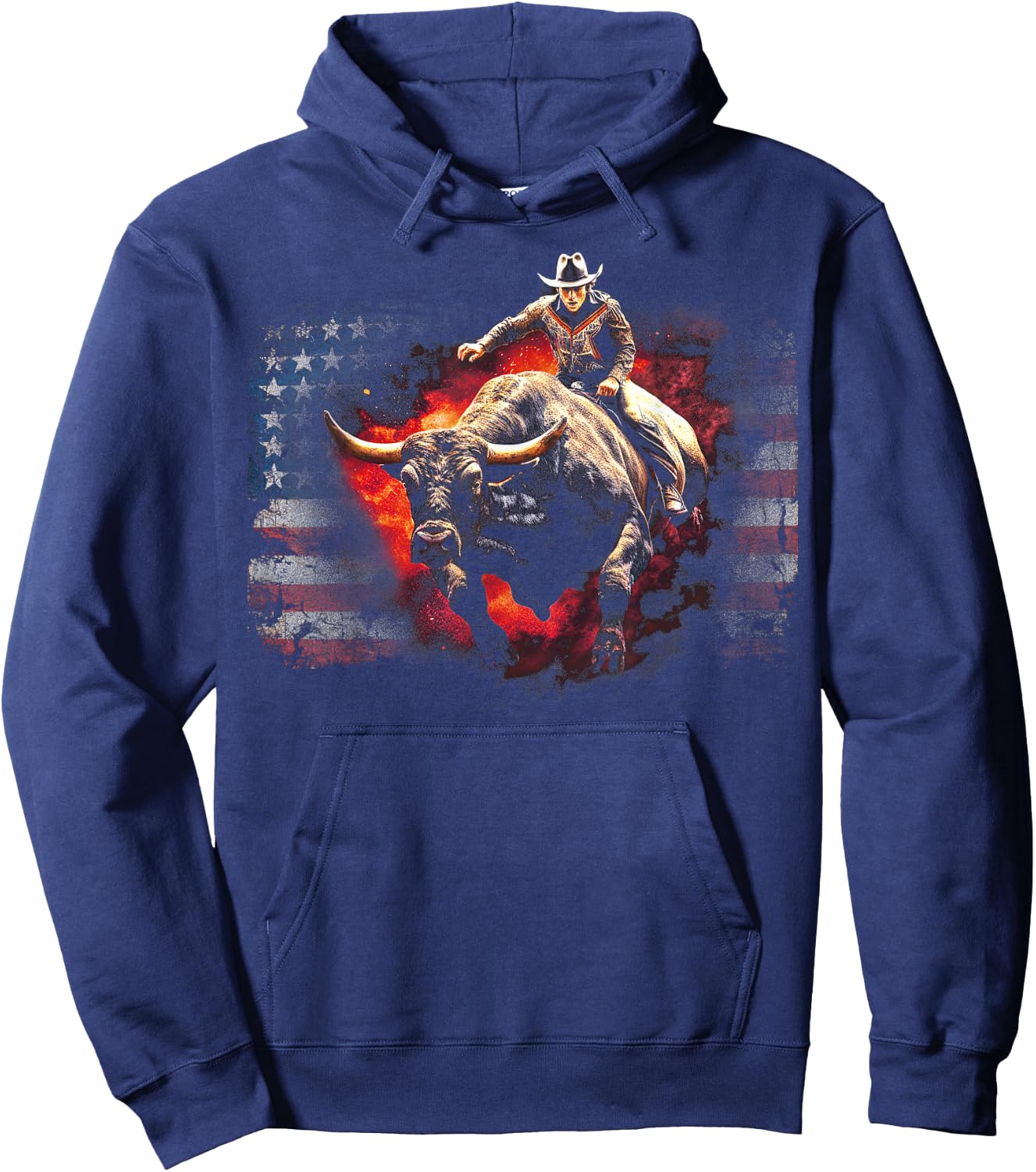 Vintage American Flag Bucking Bull Riding Patriotism Rodeo Men Hoodie - Hoodie | Navy