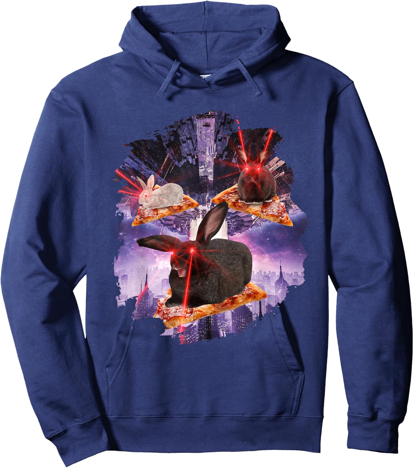 Bunnies With Laser Eyes I Rabbit Bunny Laser Space Pizza Hoodie - Hoodie | Navy