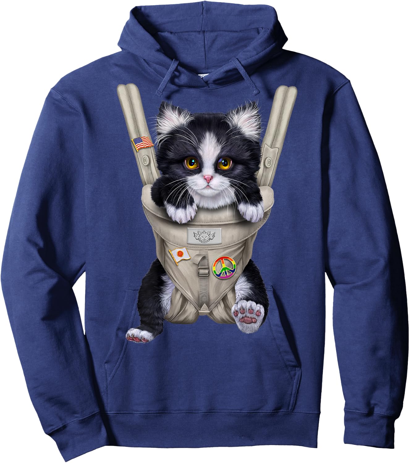 Tuxedo Cat in Baby Carrier Women Kids Hoodie - Hoodie | Navy