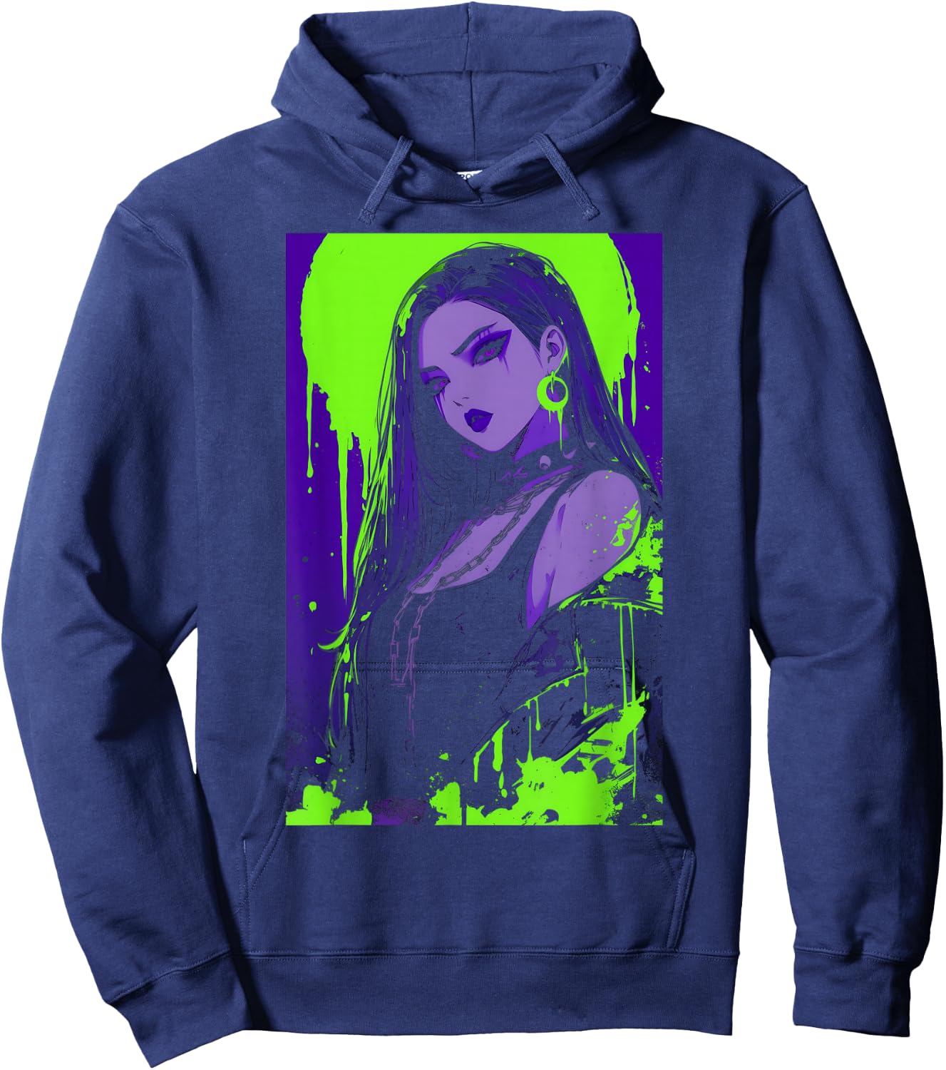 Cybergoth Cybercore Grunge Punk Goth Girl Alt Anime Manga Hoodie - Hoodie | Navy