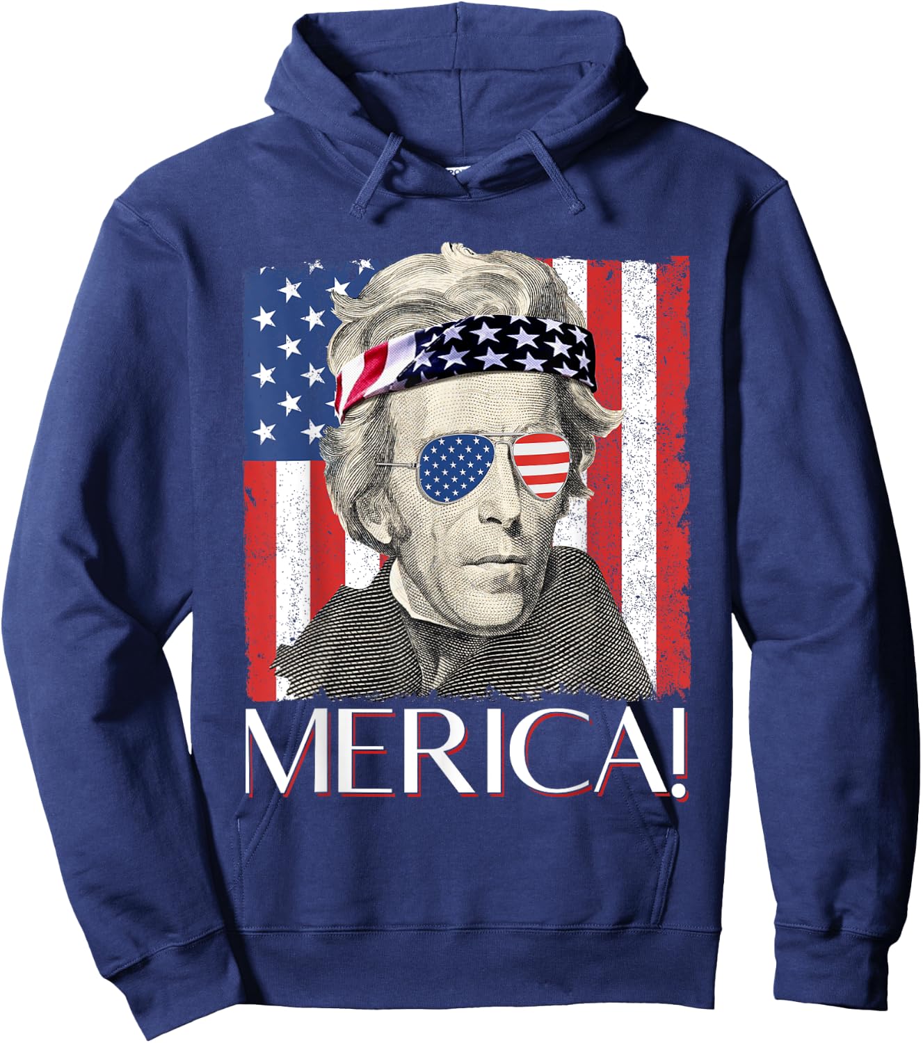 Andrew Jackson 'Merica Patriotic American Flag 4th of July Men Hoodie - Hoodie | Navy