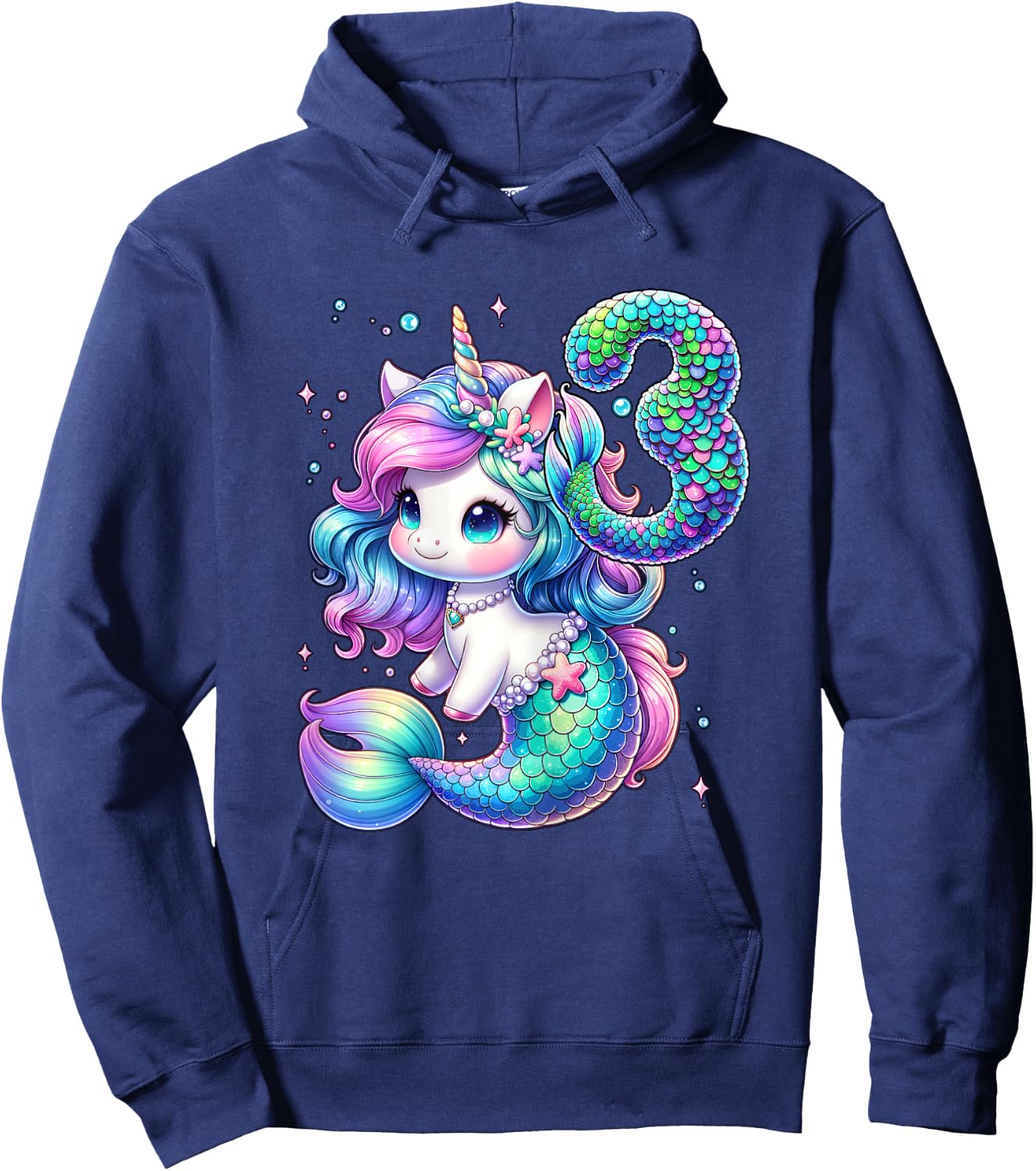 Unicorn Mermaid 3rd Birthday 3 Year Old Party Girls Outfit Hoodie - Hoodie | Navy