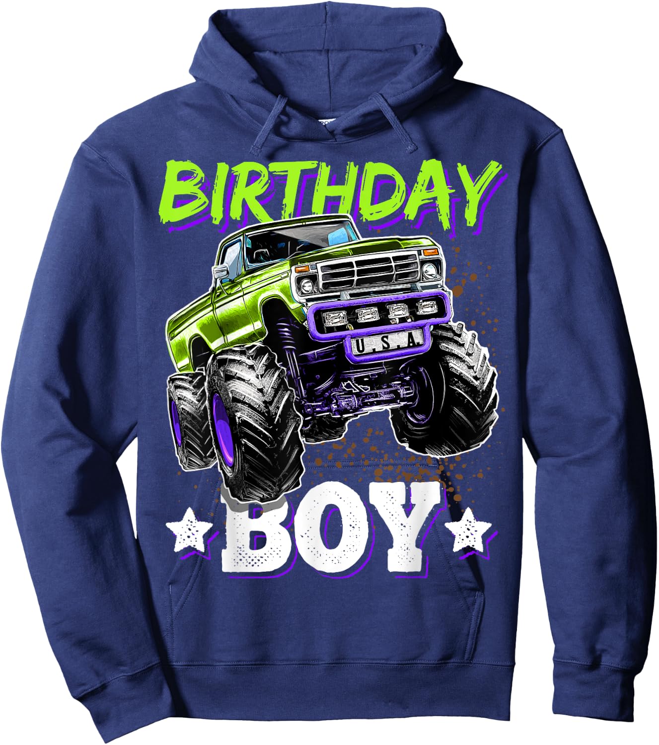 Birthday Boy Monster Truck Birthday Party Gift Boys Kids Hoodie - Hoodie | Navy