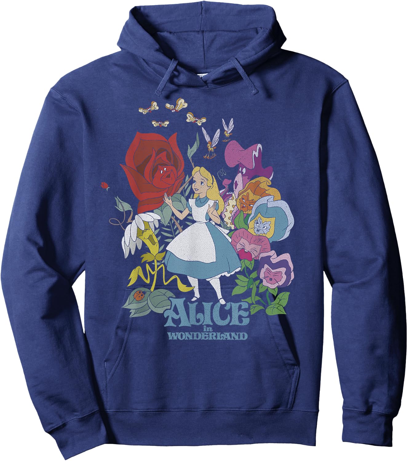Disney Alice in Wonderland Walking Through The Flowers Small Hoodie - Hoodie | Navy