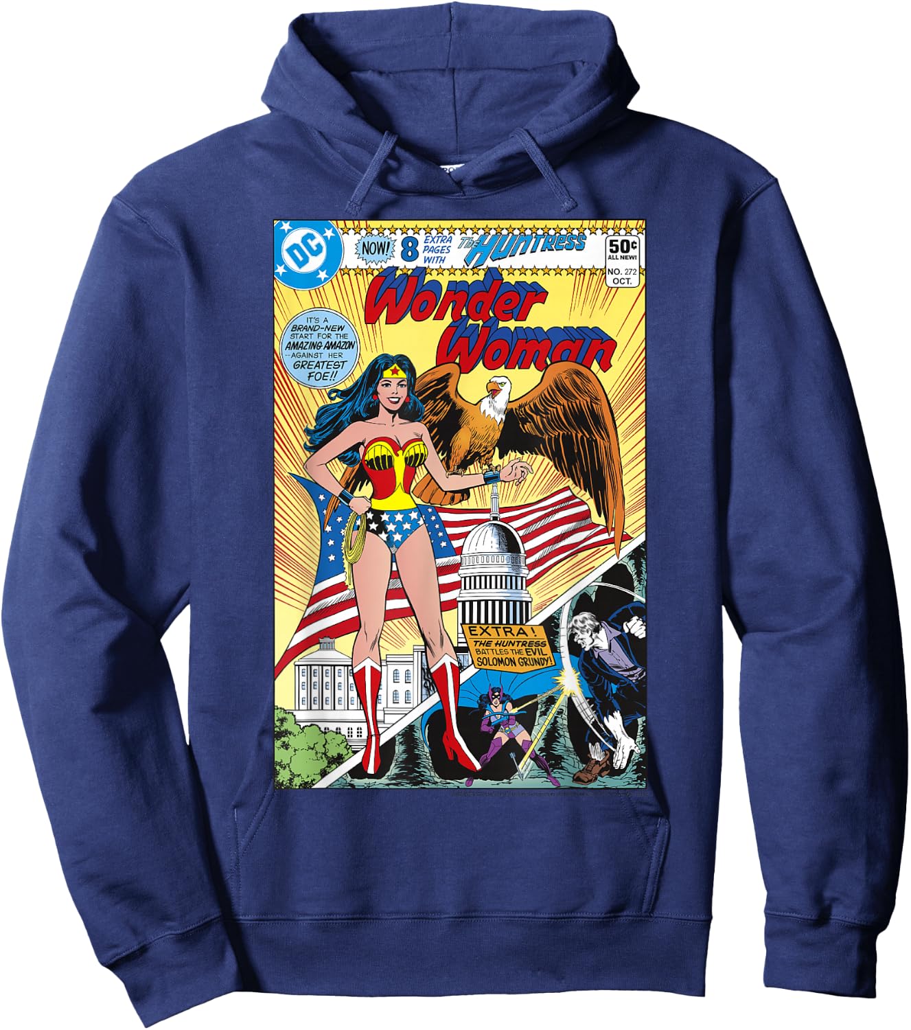 DC Comics Wonder Woman Vintage Huntress Comic Cover Hoodie - Hoodie | Navy