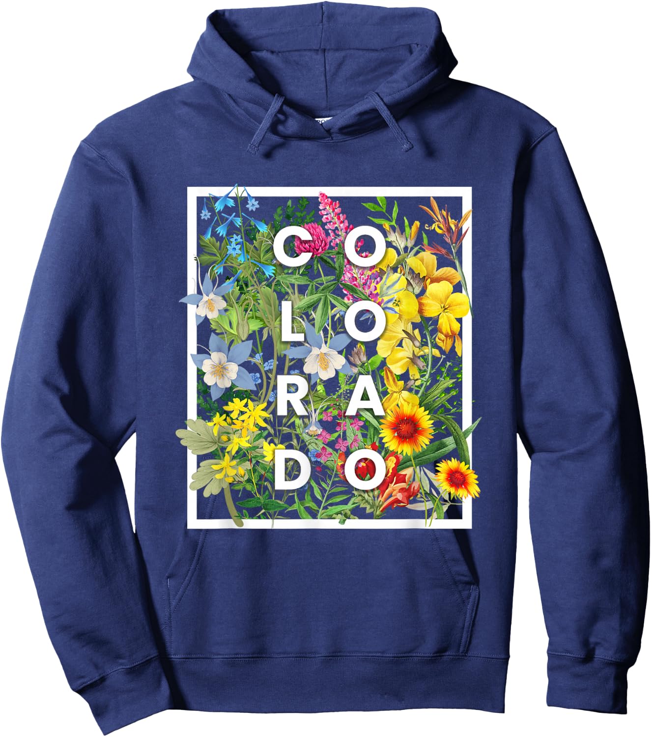 Flowers of Colorado Word Art - Coloradan Pride Hoodie - Hoodie | Navy