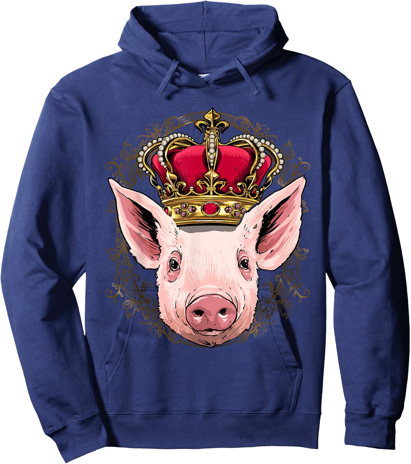 King Pig Wearing Crown - Queen Pig Animal Hoodie - Hoodie | Navy
