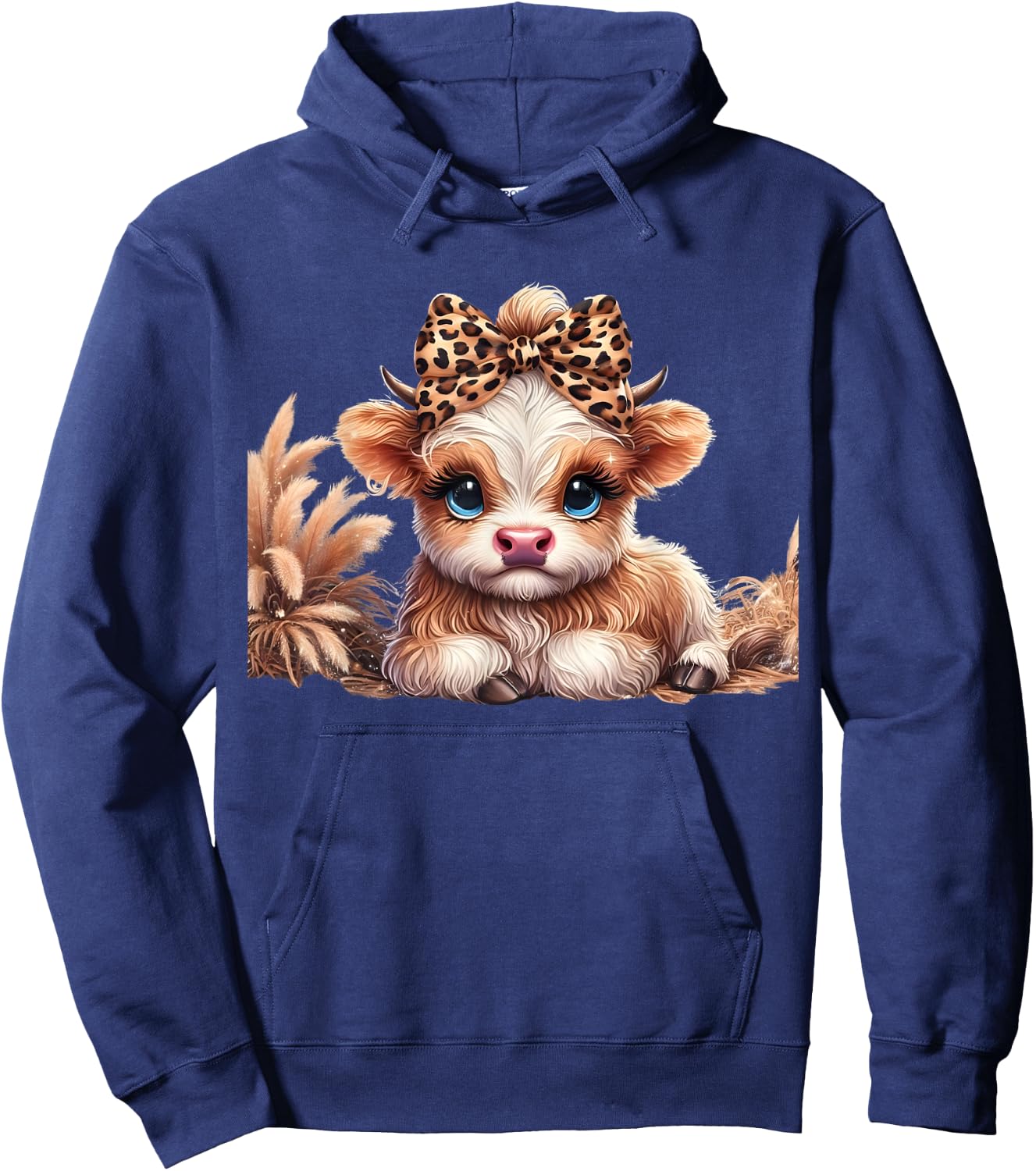 Cute Baby Highland Cow With flowers Calf Animal Leopard Hoodie - Hoodie | Navy