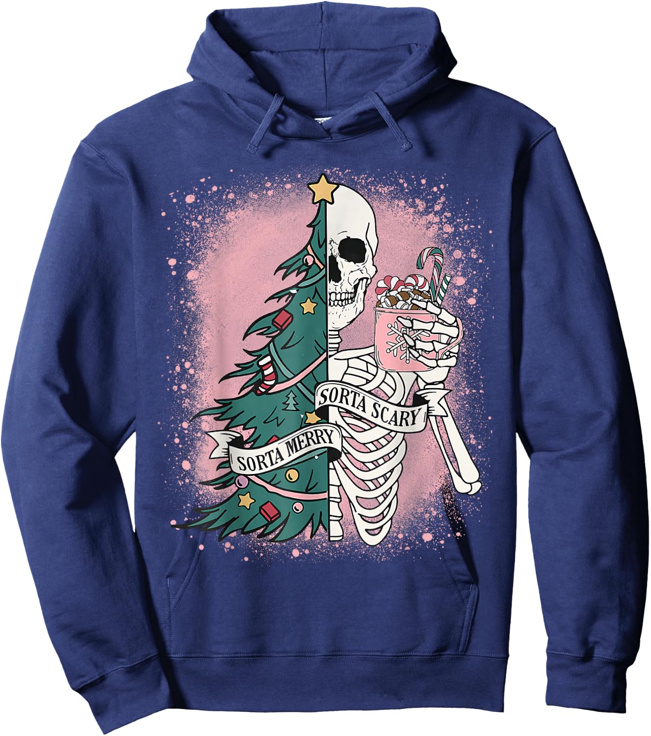 Funny Skeleton Christmas Tree Xmas Sorta Merry Sorta Scary Hoodie - Hoodie | Navy