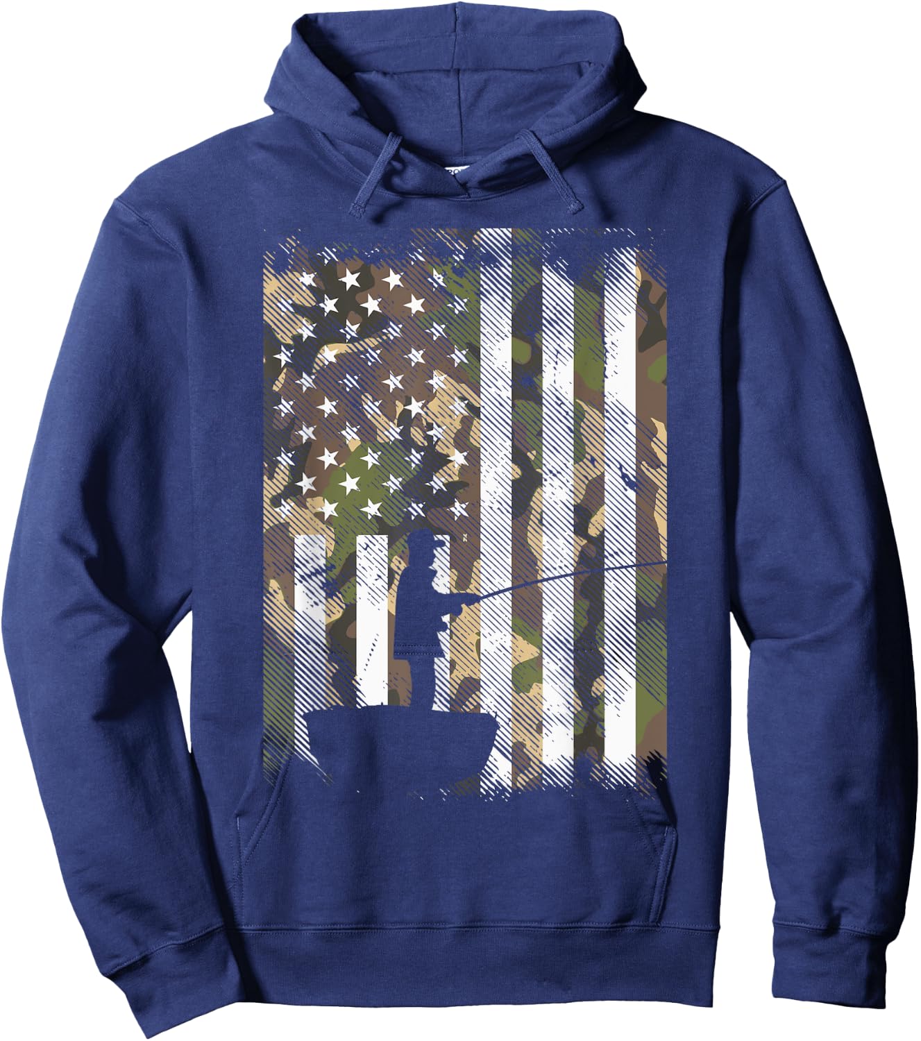 BoredKoalas Camo US Flag Fisherman Vintage Fishing Patriotic Angler Gift - Adult, Black, Small, Short Sleeve, Classic Fit Hoodie - Hoodie | Navy