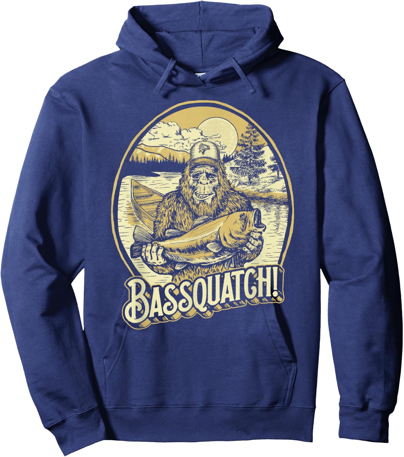 Bassquatch! Bass Fisherman Sasquatch Funny Bigfoot Fishing Hoodie - Hoodie | Navy