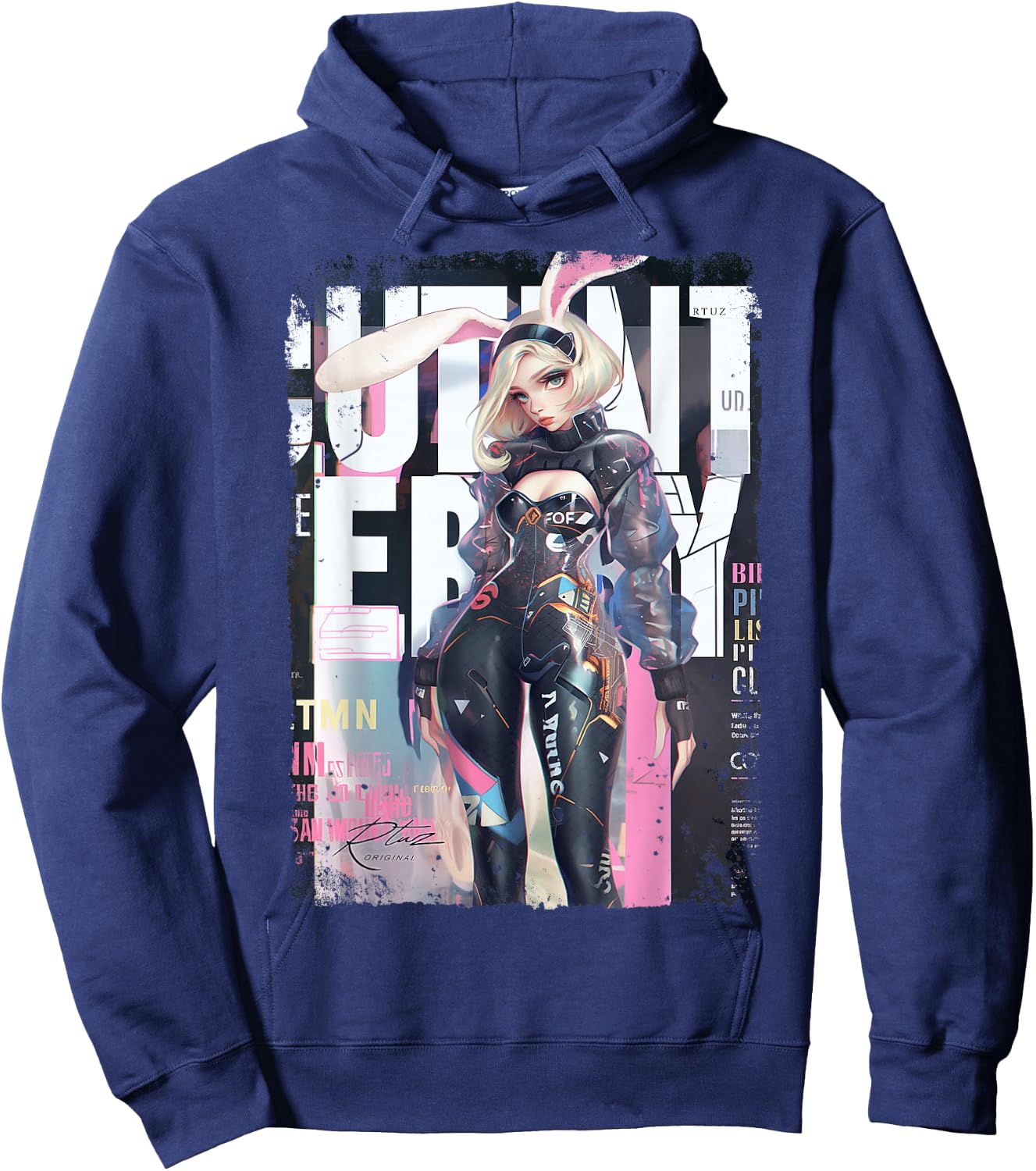 Magazine Cover Vintage Girl Bunny Collage Sexy Model Pin-Up Hoodie - Hoodie | Navy
