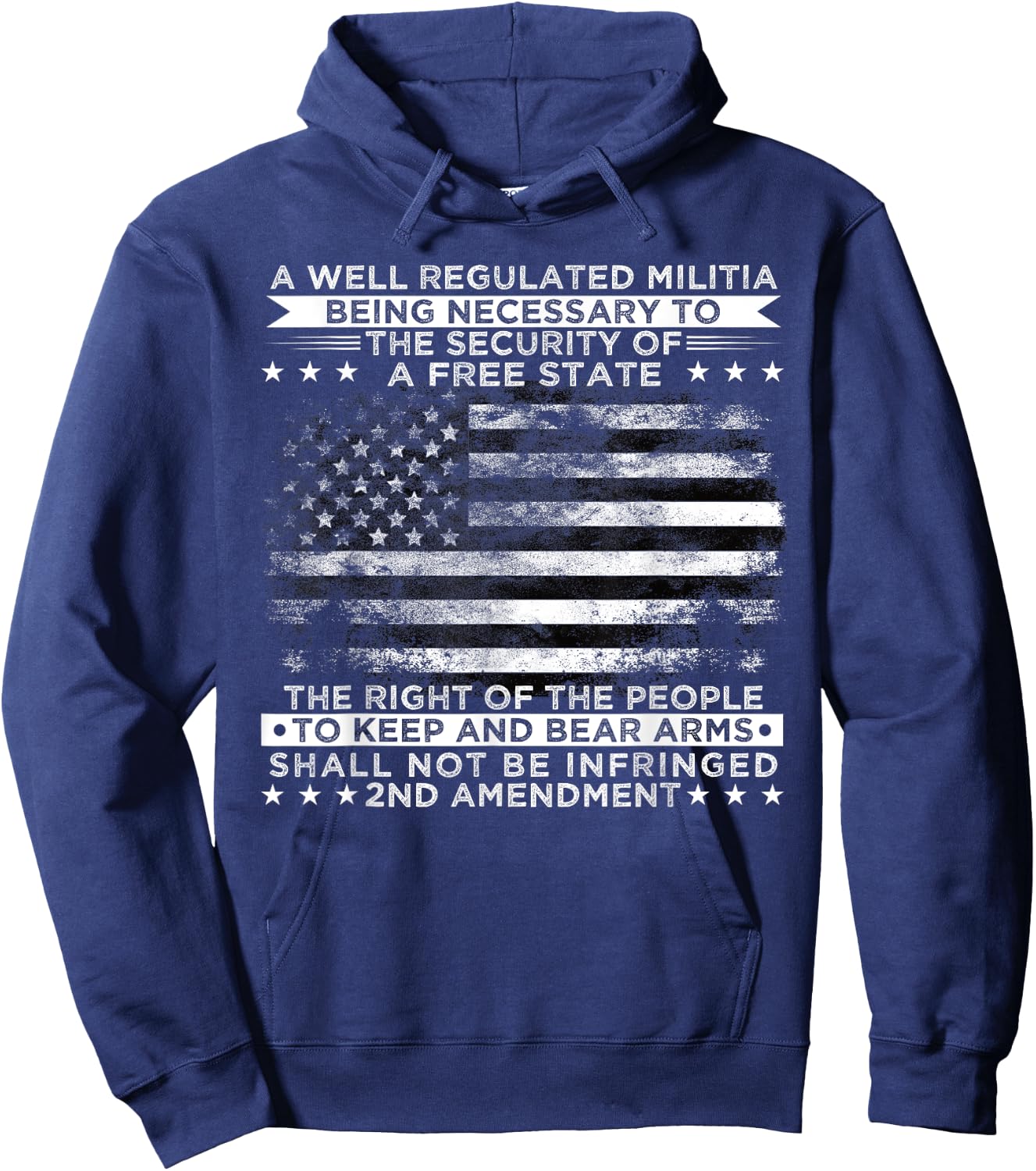 2nd Amendment, A Well Regulated, US Flag Patriotic Gun Lover Hoodie - Hoodie | Navy