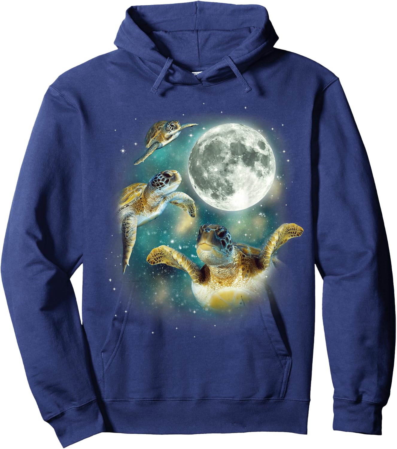 Three Sea Turtle Moon | 3 Magic Sea Turtles Cute Moon Parody Hoodie - Hoodie | Navy