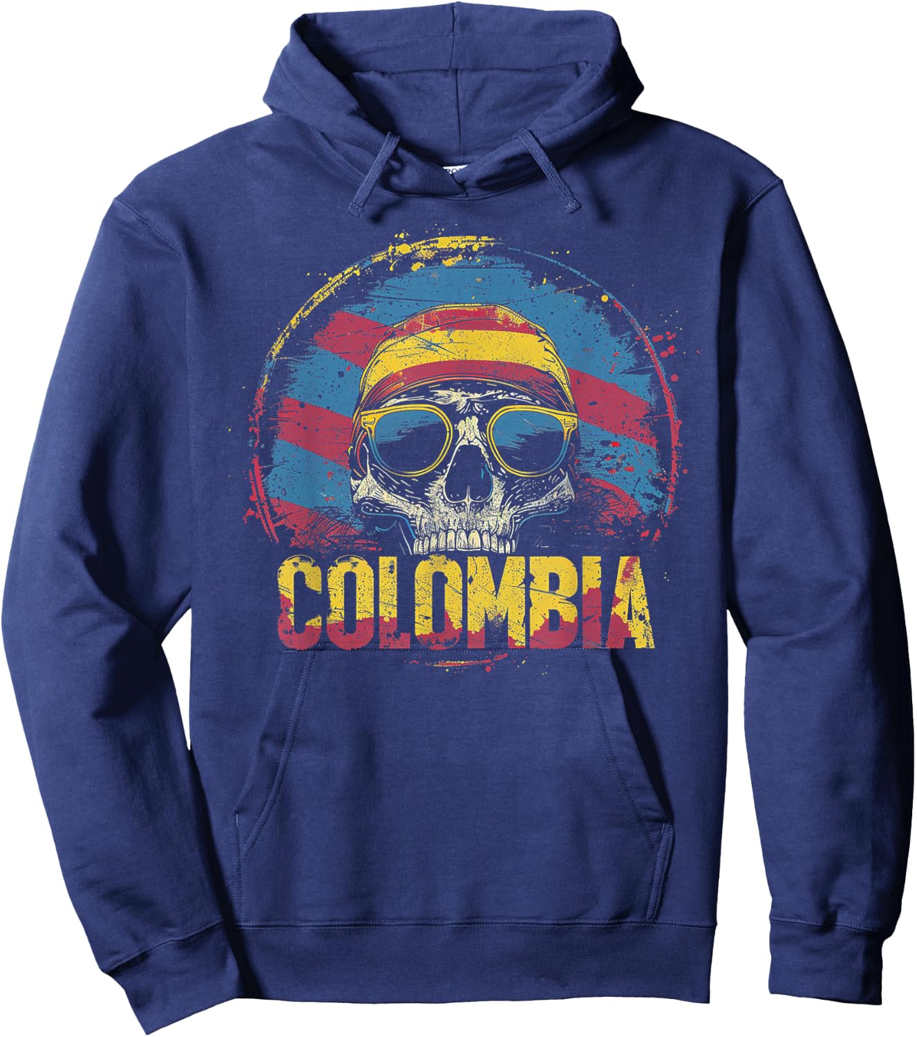Colombian Colombia Flag - Skull Skeleton Vintage Country Hoodie - Hoodie | Navy