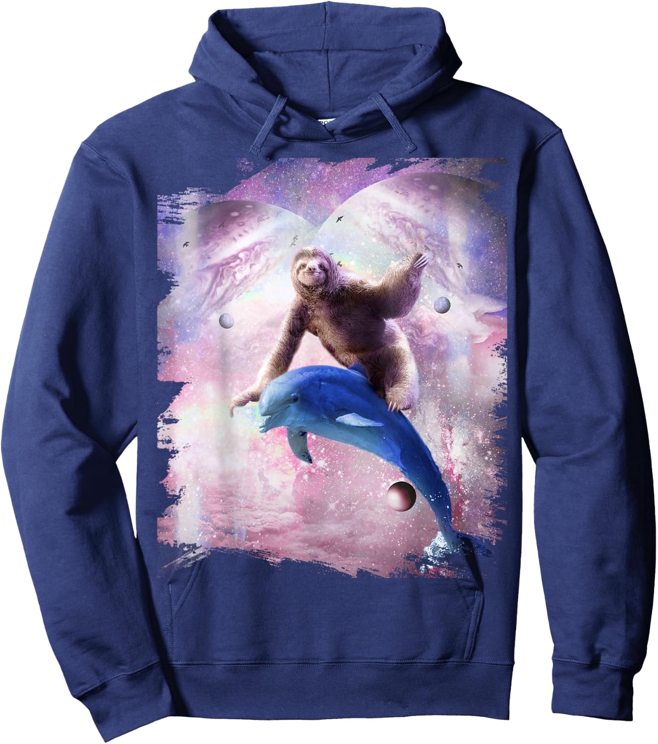 Space Sloth Riding Dolphin Hoodie - Hoodie | Navy