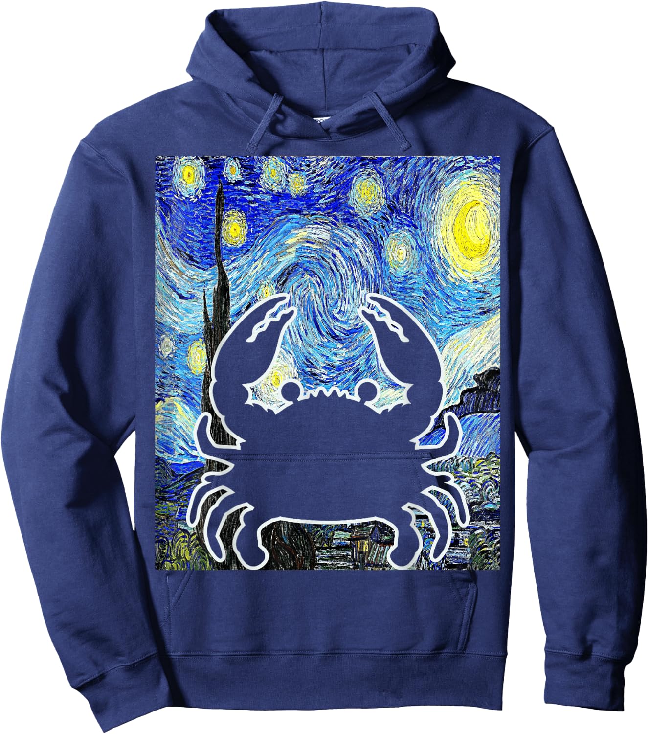 Crab Starry Night Seafood Crabbing Van Gogh Painting Hoodie - Hoodie | Navy