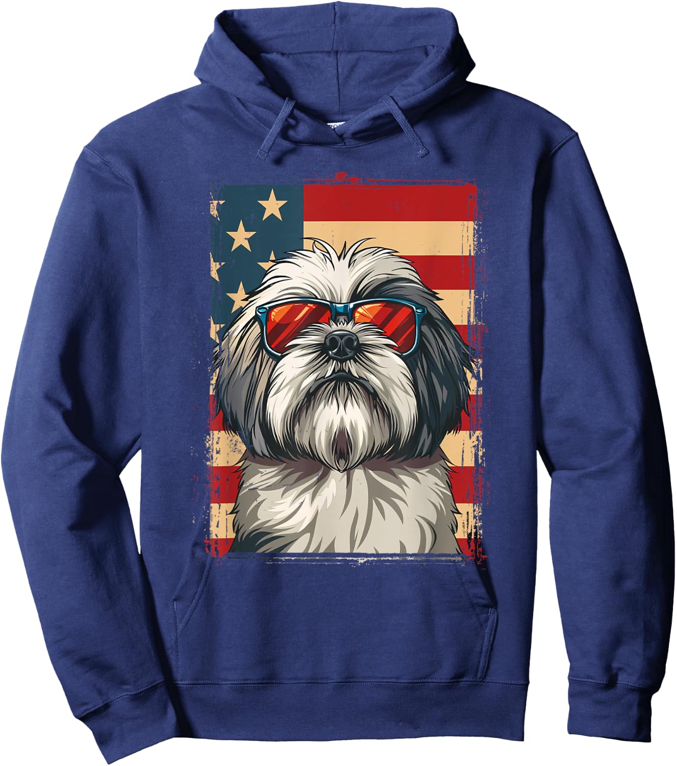 Lhasa Apso Dog 4th July America USA Flag Patriotic Hoodie - Hoodie | Navy