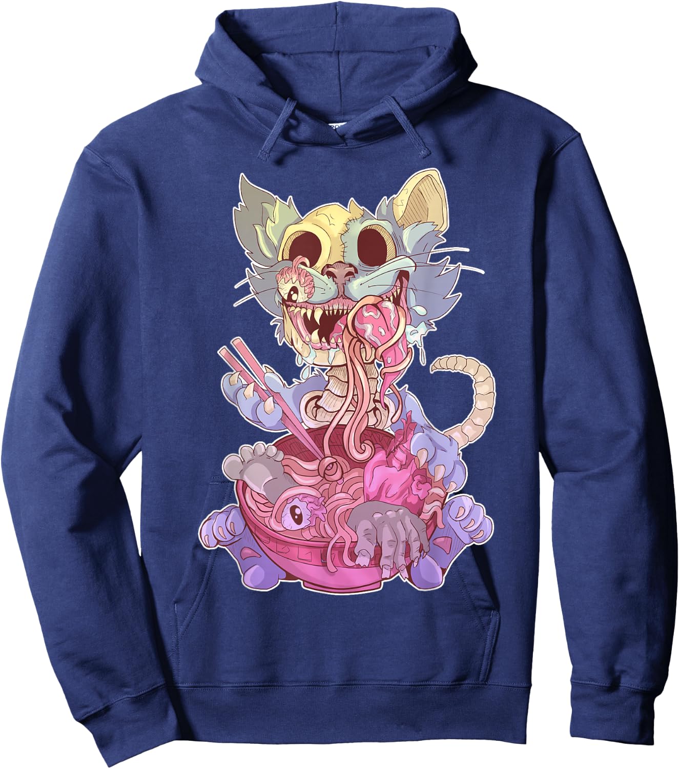 Ramen Shirt Pastel Goth Kawaii Weird Cat Eating Ramen Otaku Hoodie - Hoodie | Navy