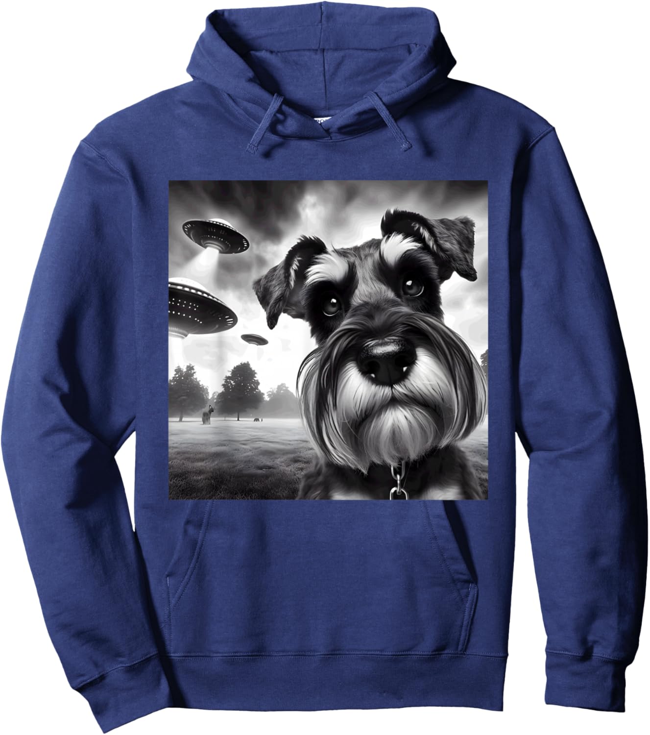 Miniature Schnauzer Funny Graphic Selfie UFOs Weird Aliens Hoodie - Hoodie | Navy