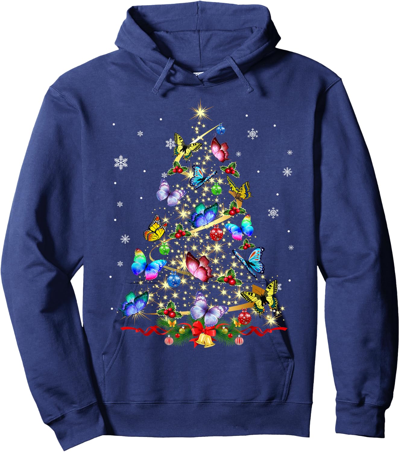 Butterfly Christmas Tree Lights Girl Xmas Cute Butterfly Hoodie - Hoodie | Navy