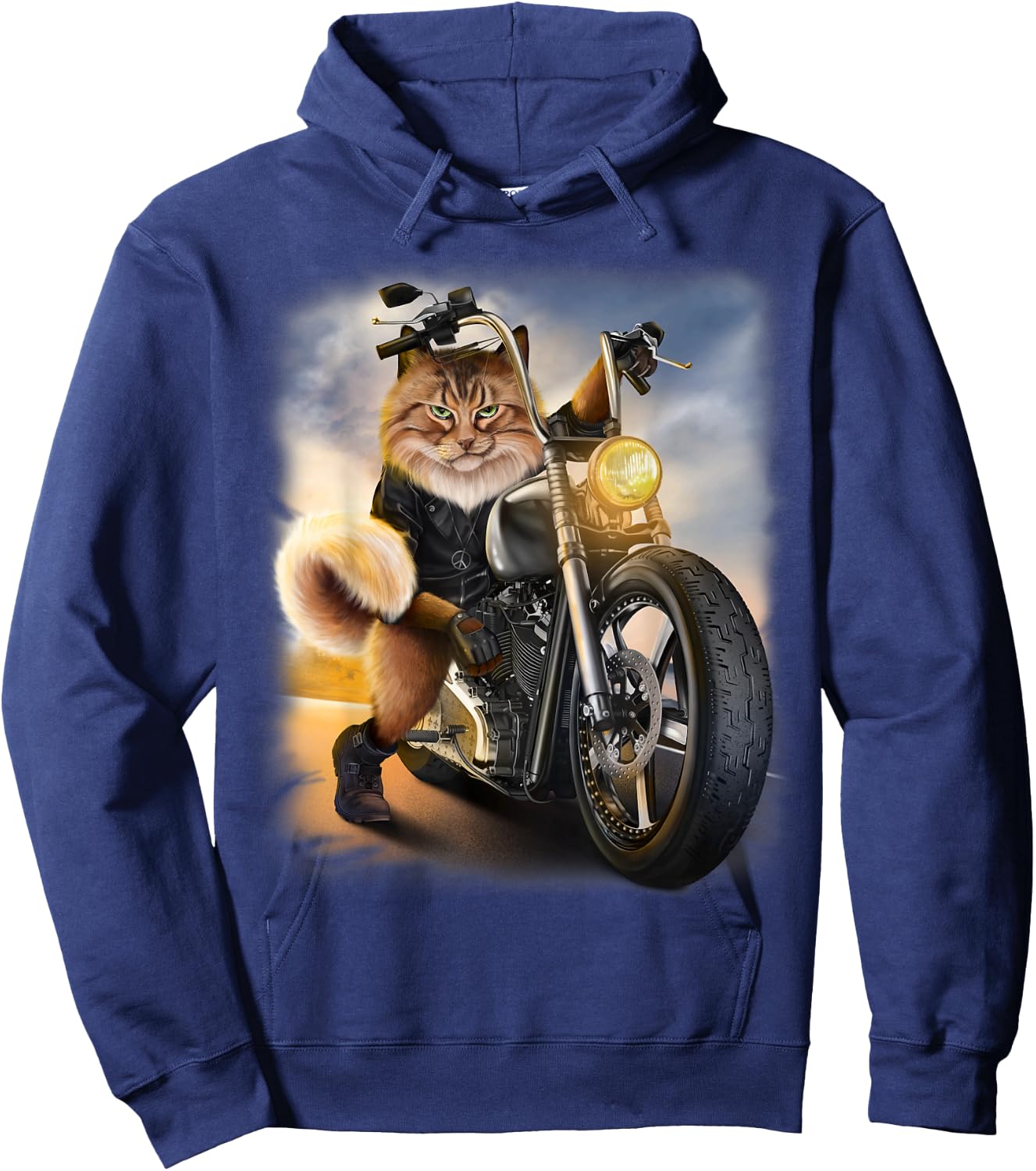 Biker Tabby Cat Riding Chopper Motorcycle Women Kids Hoodie - Hoodie | Navy