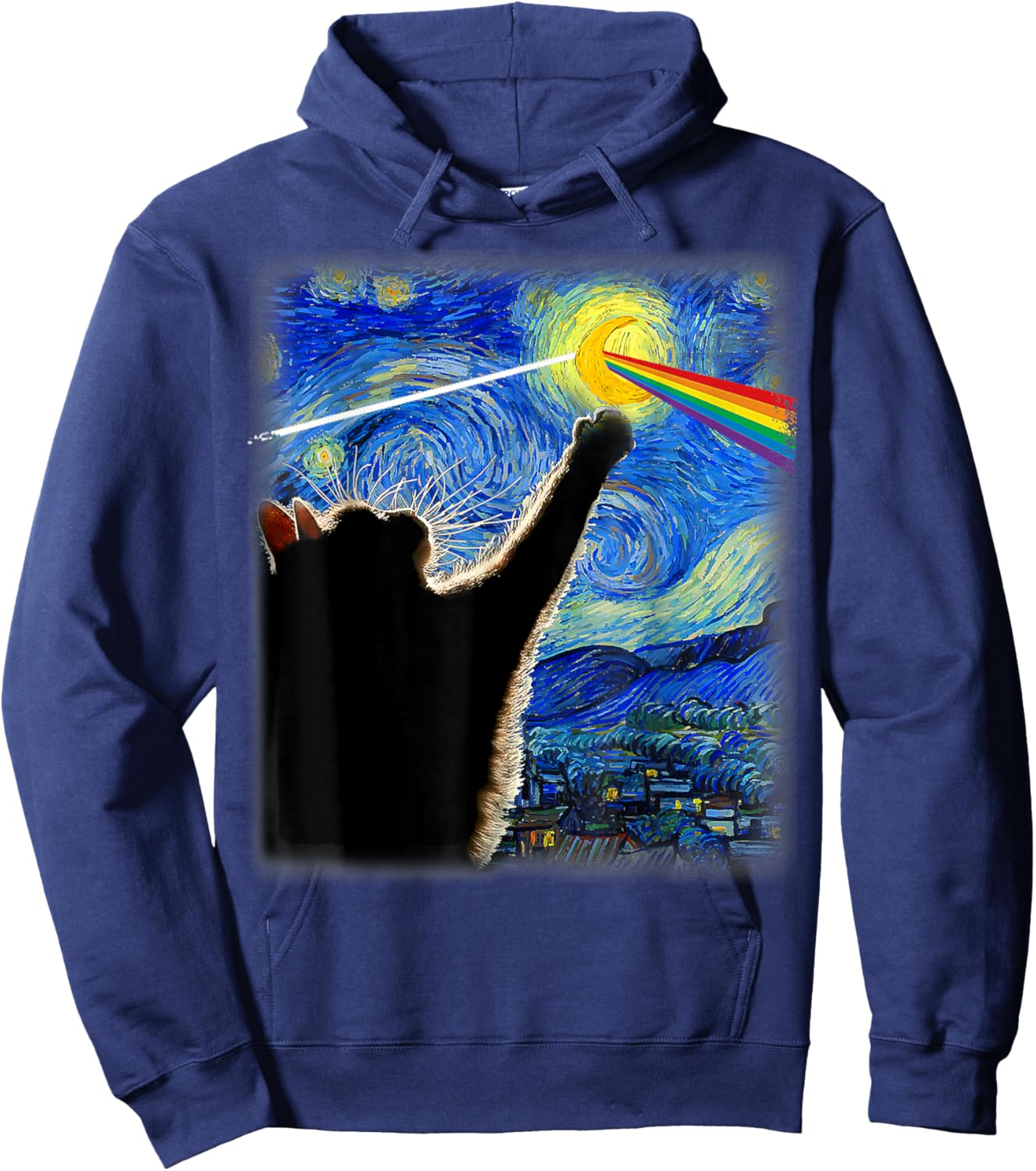 Cat Starry Night Van Gogh Cat Gifts Cat Lover Cat Rock Music Women Kids Hoodie - Hoodie | Navy
