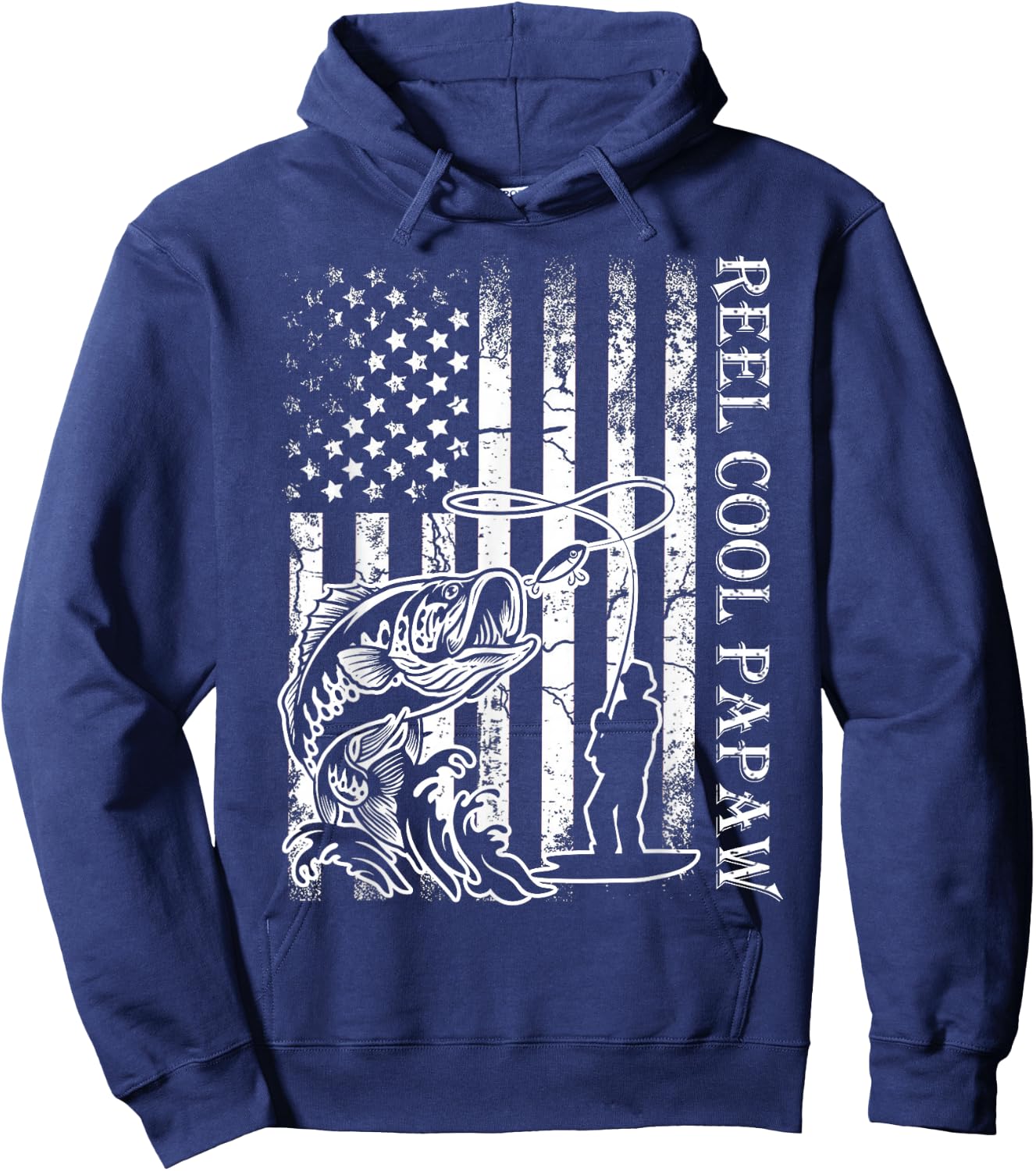 Fishing Reel Cool Papaw American Flag Fathers Day Hoodie - Hoodie | Navy