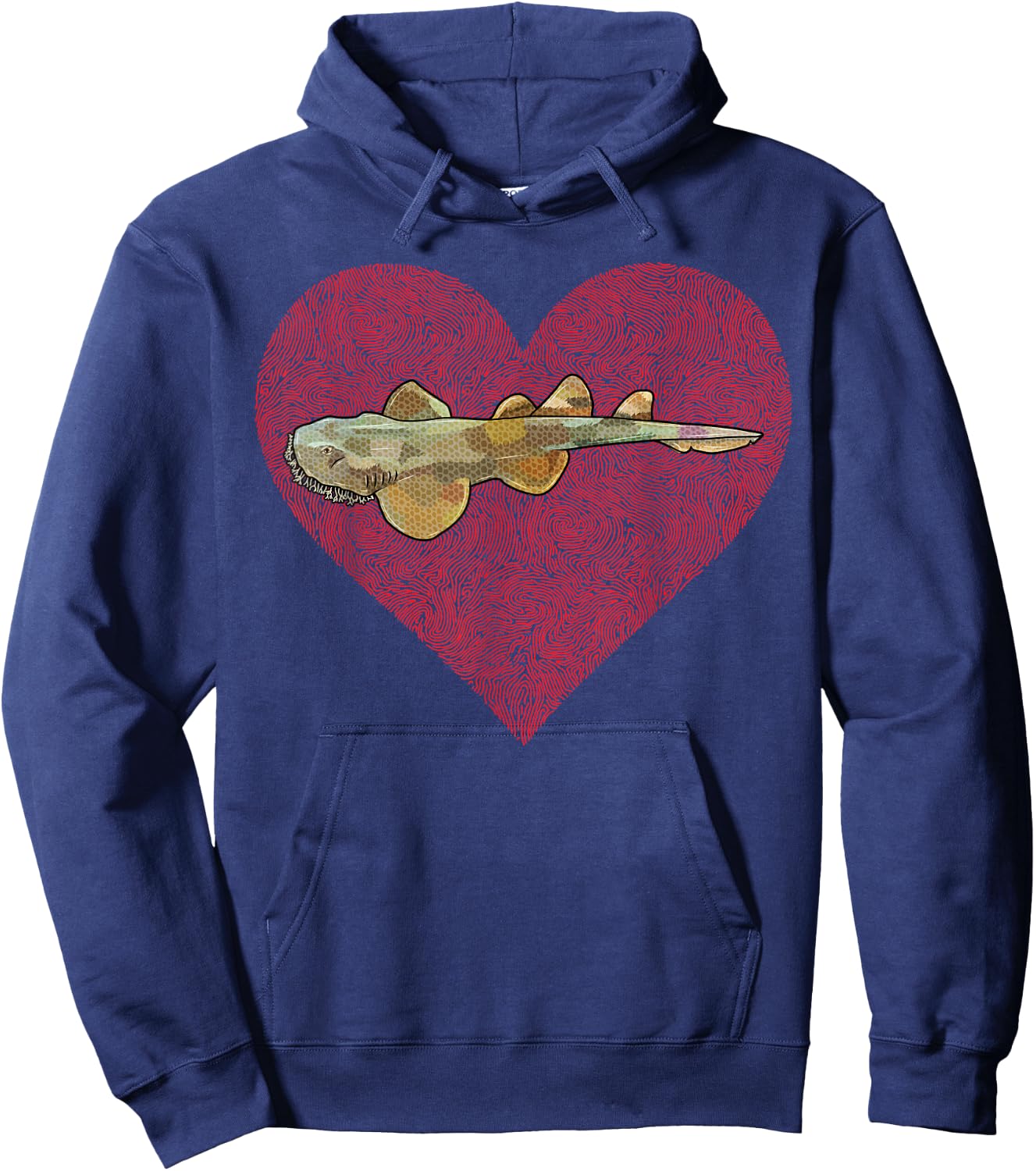 Tasselled Wobbegong Valentines Day Shark Love Fingerprint Hoodie - Hoodie | Navy