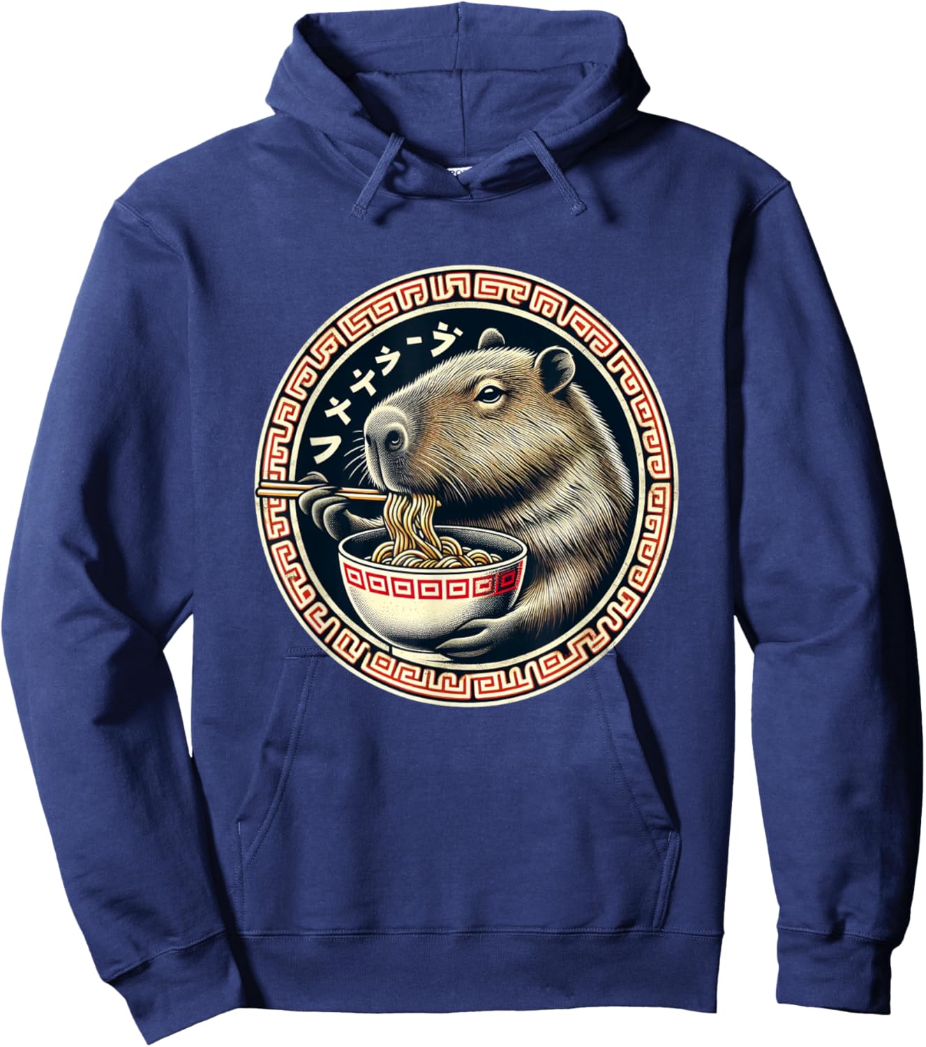 Capybara Ramen Rodent Kawaii Neko Japanese Noodles Aesthetic Hoodie - Hoodie | Navy