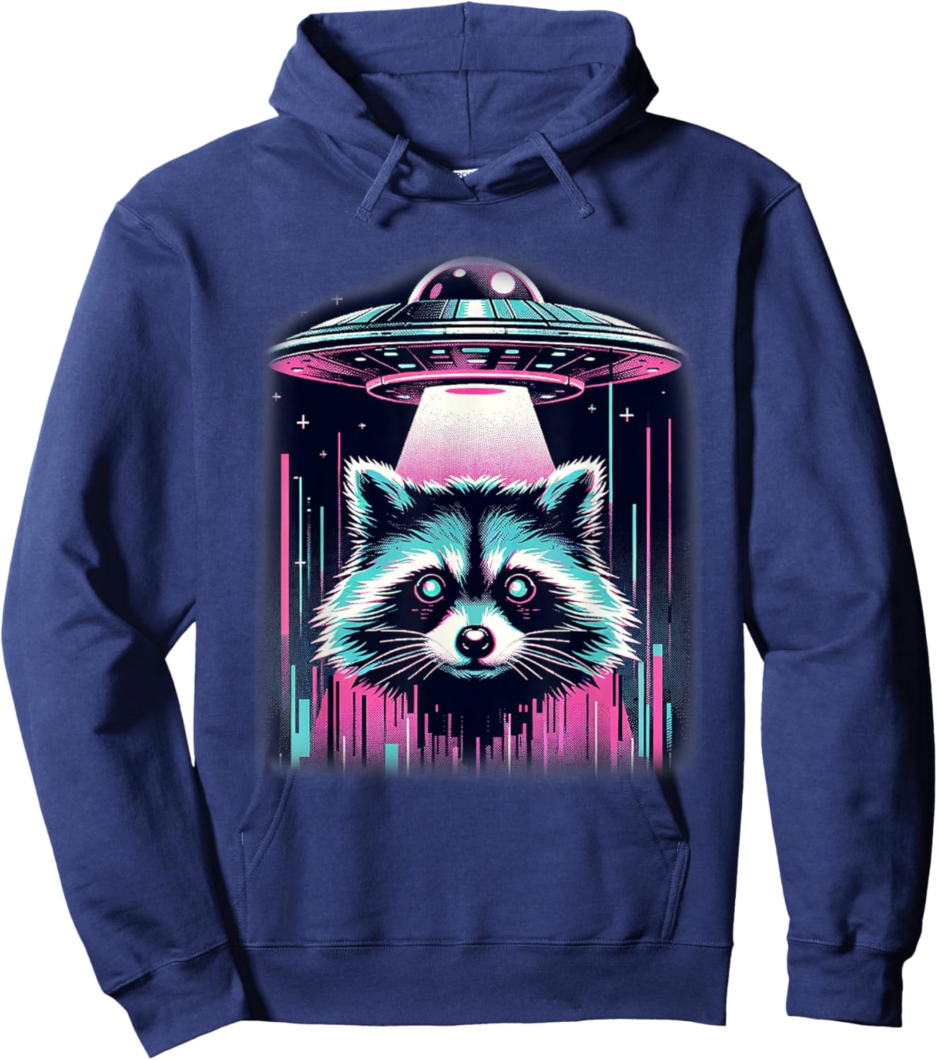 Raccoon UFO Shirt Vaporwave Aesthetic Alien Racoon Lover Kid Hoodie - Hoodie | Navy