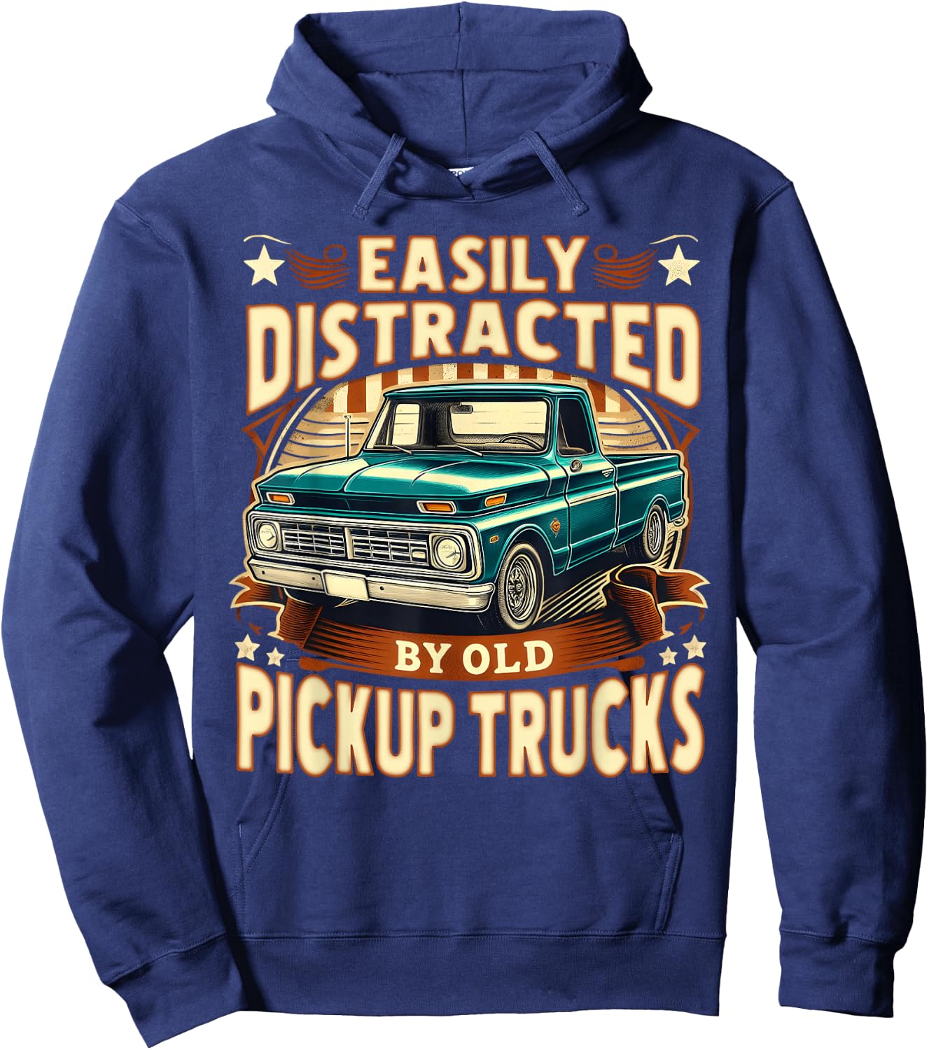Easily Distracted by Old Pickup Trucks Funny Trucker Hoodie - Hoodie | Navy