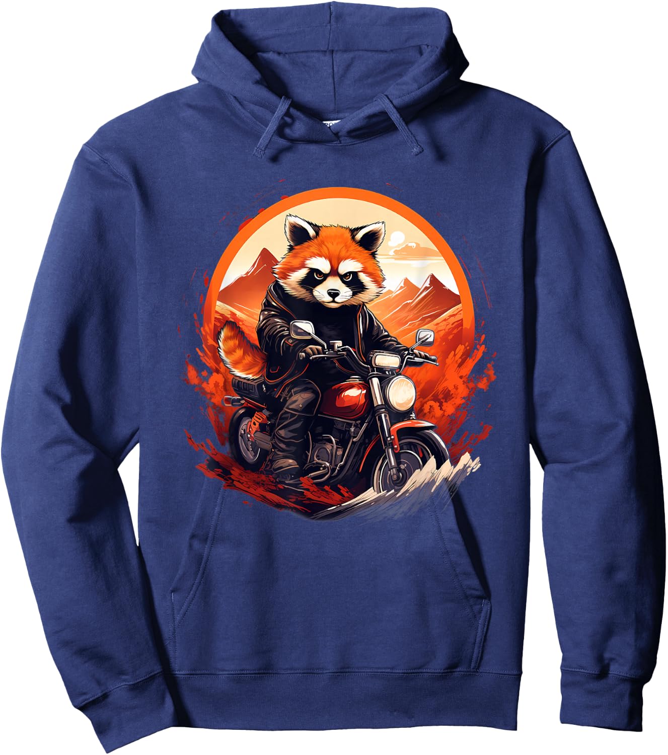 Biker Red Panda Riding Motorcycle Hoodie - Hoodie | Navy